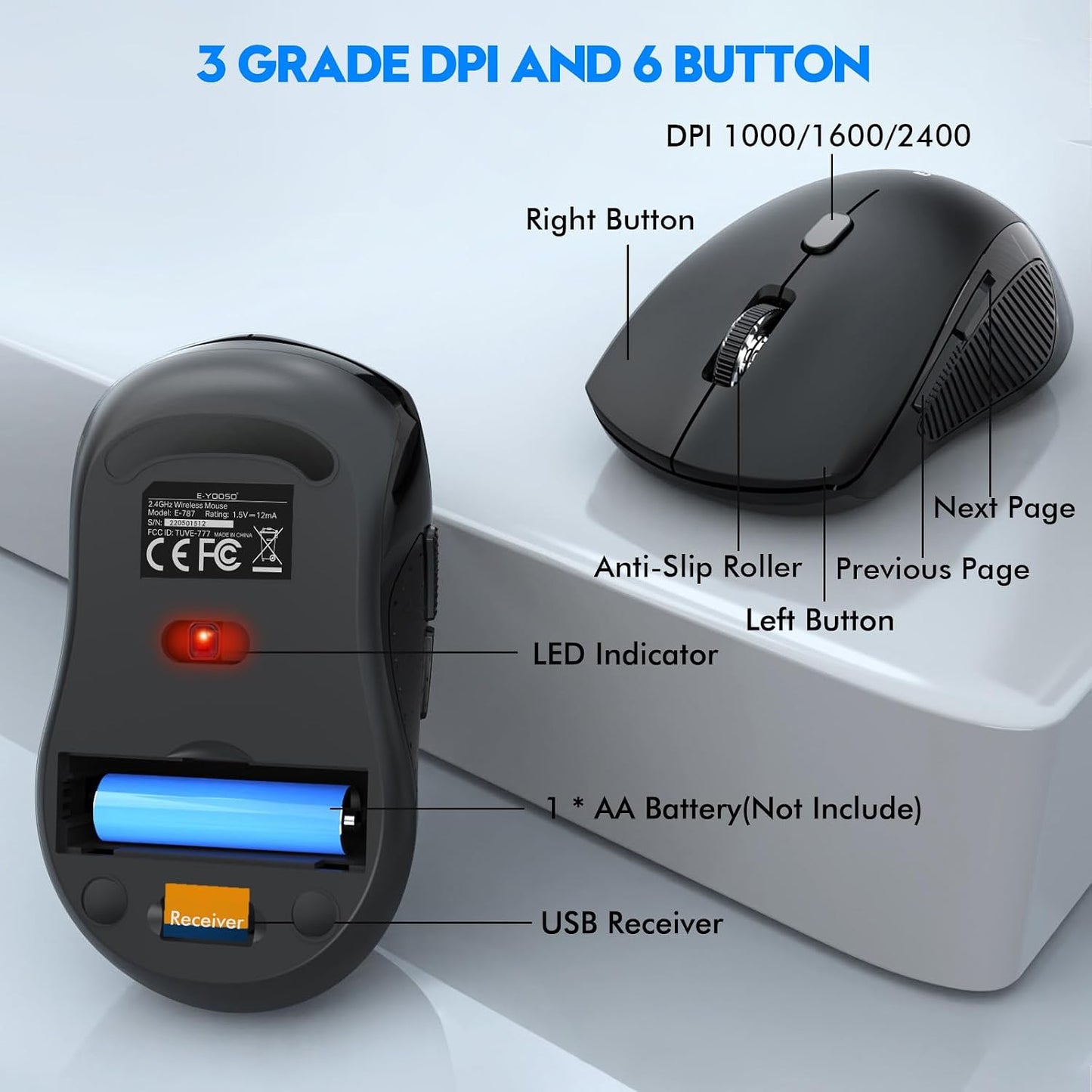 E-Yooso Wireless Keyboard and Mouse Combo - Ergonomic 2.4GHz Set for Home DEMO