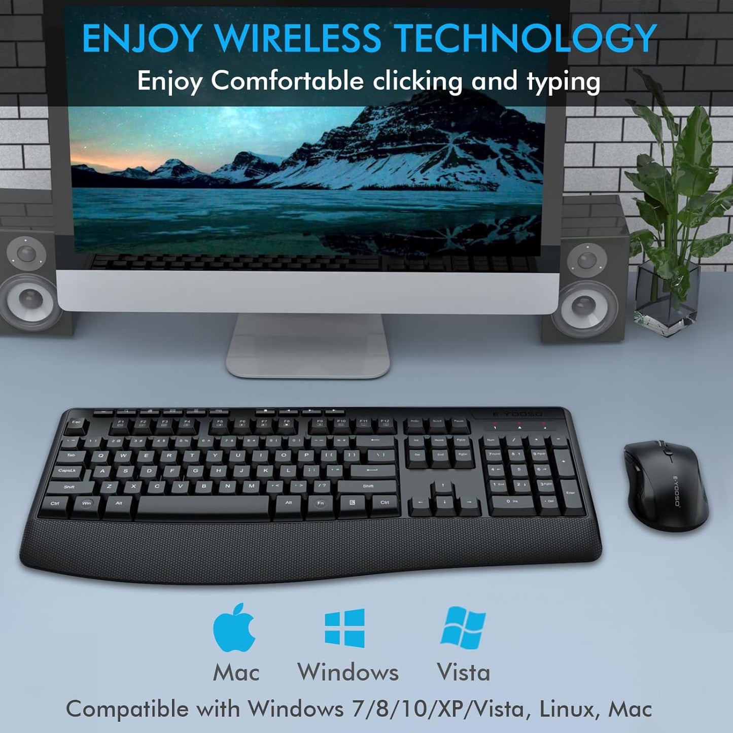 E-Yooso Wireless Keyboard and Mouse Combo - Ergonomic 2.4GHz Set for Home DEMO