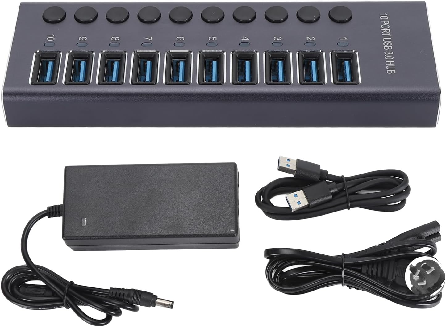 Zopsc Unisex USB Hubs 10-Port USB 3.0 Hub with 60W Power Adapter for NEW