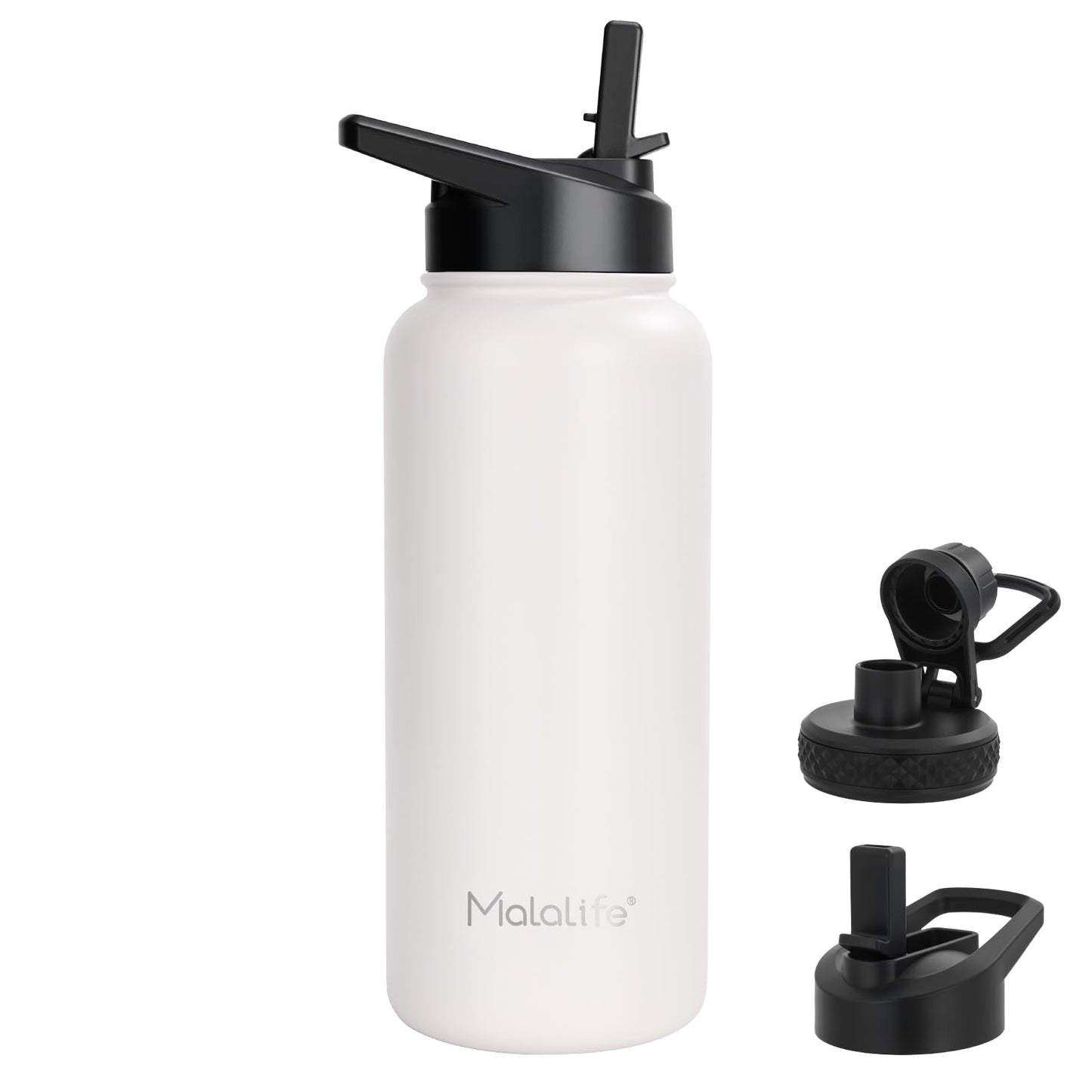 Malalife Insulated Drink Flasks Stainless Steel Water Bottle Dual Lids BPA NEW