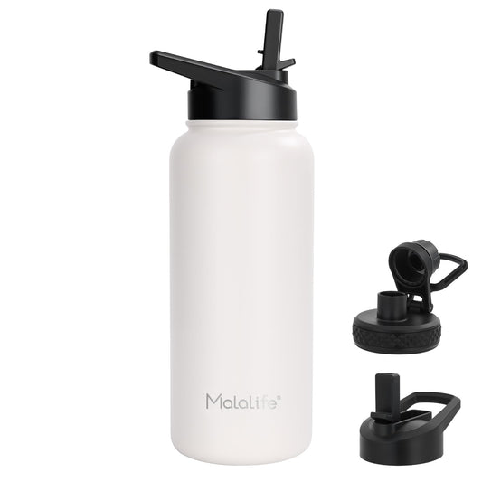 Malalife Insulated Drink Flasks Stainless Steel Water Bottle Dual Lids BPA NEW