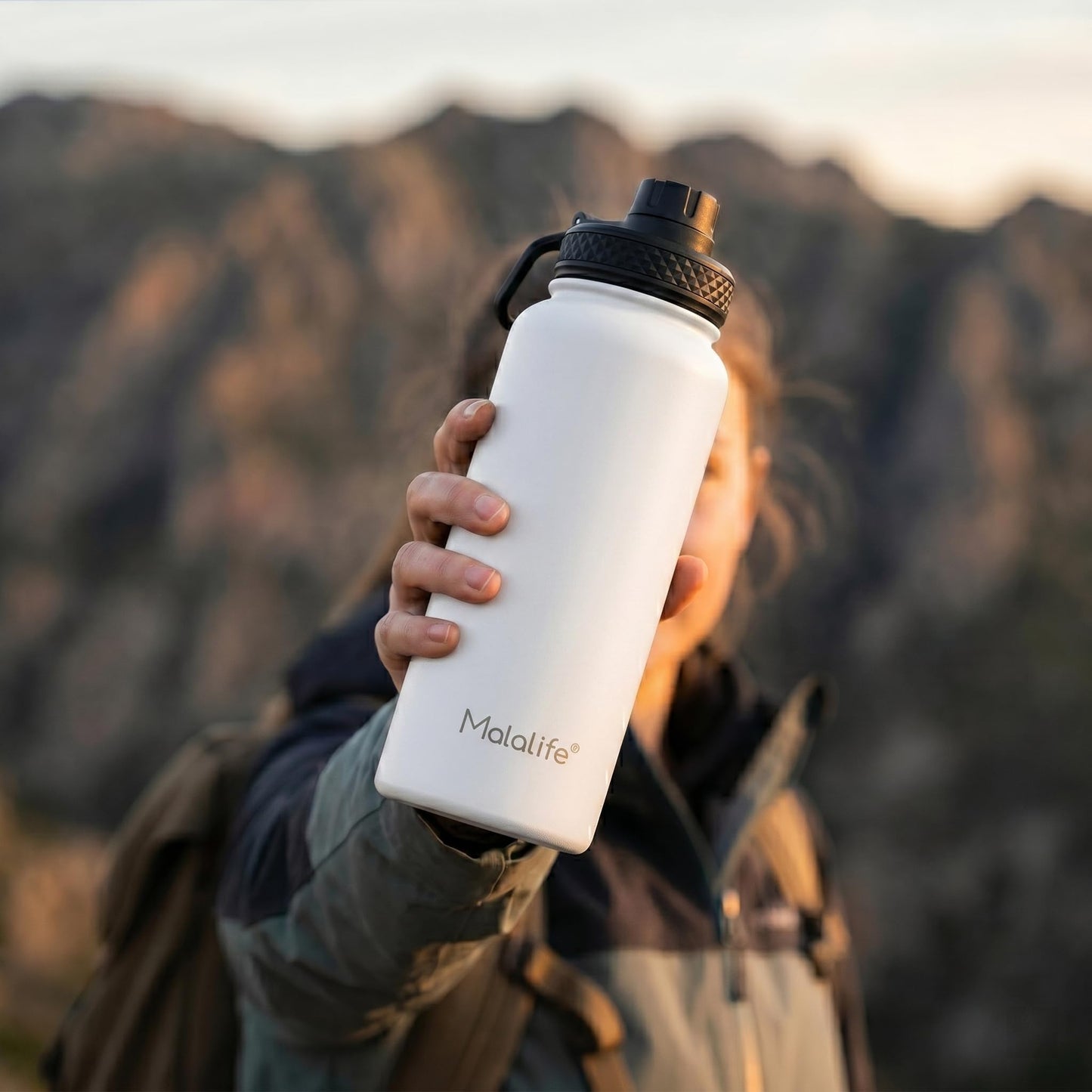 Malalife Insulated Drink Flasks Stainless Steel Water Bottle Dual Lids BPA NEW