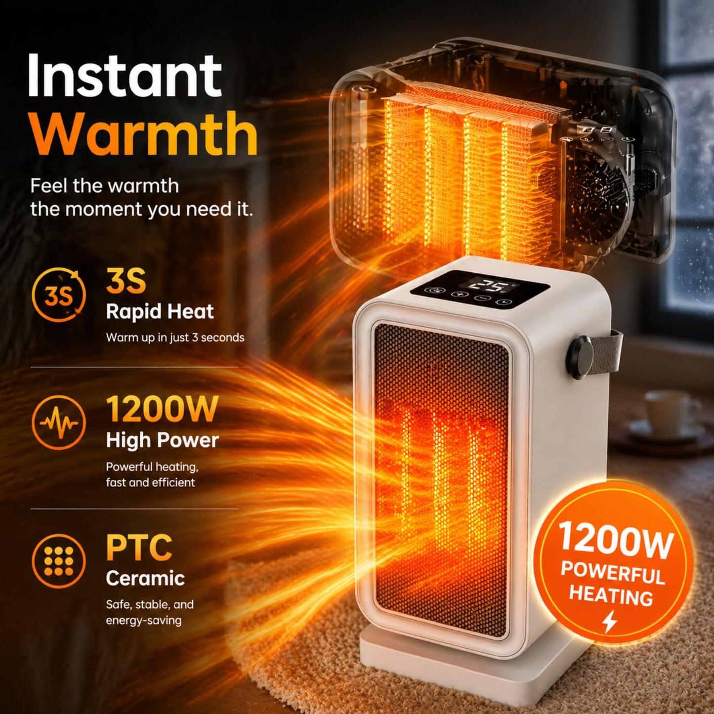 BingZair 1200W Heating PTC Ceramic Portable Electric Space Heater for DEMO