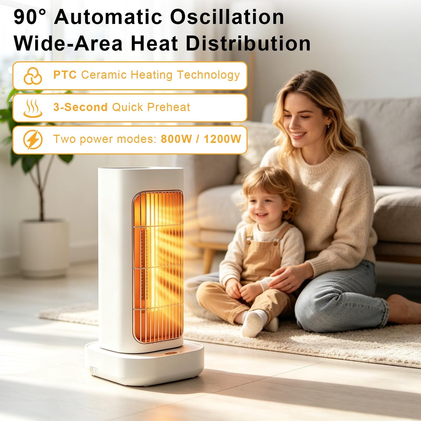 7JI 1200W Heating Fan with 2 Adjustable Temp and 90 Degree Wide Angle Head DEMO