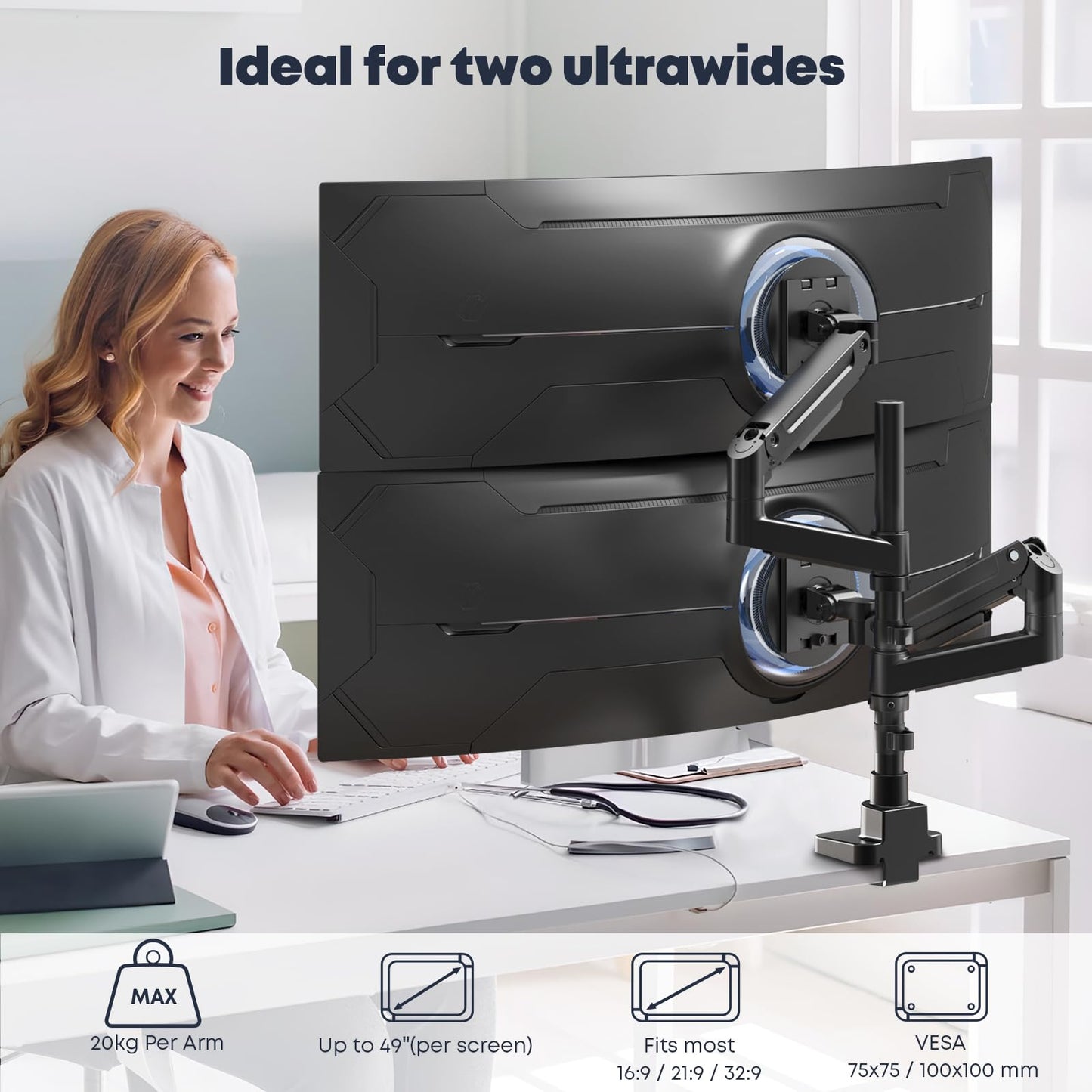 IMtKotW Premium Aluminium Dual Monitor Stand for 17-49 Inch Screens up to DEMO