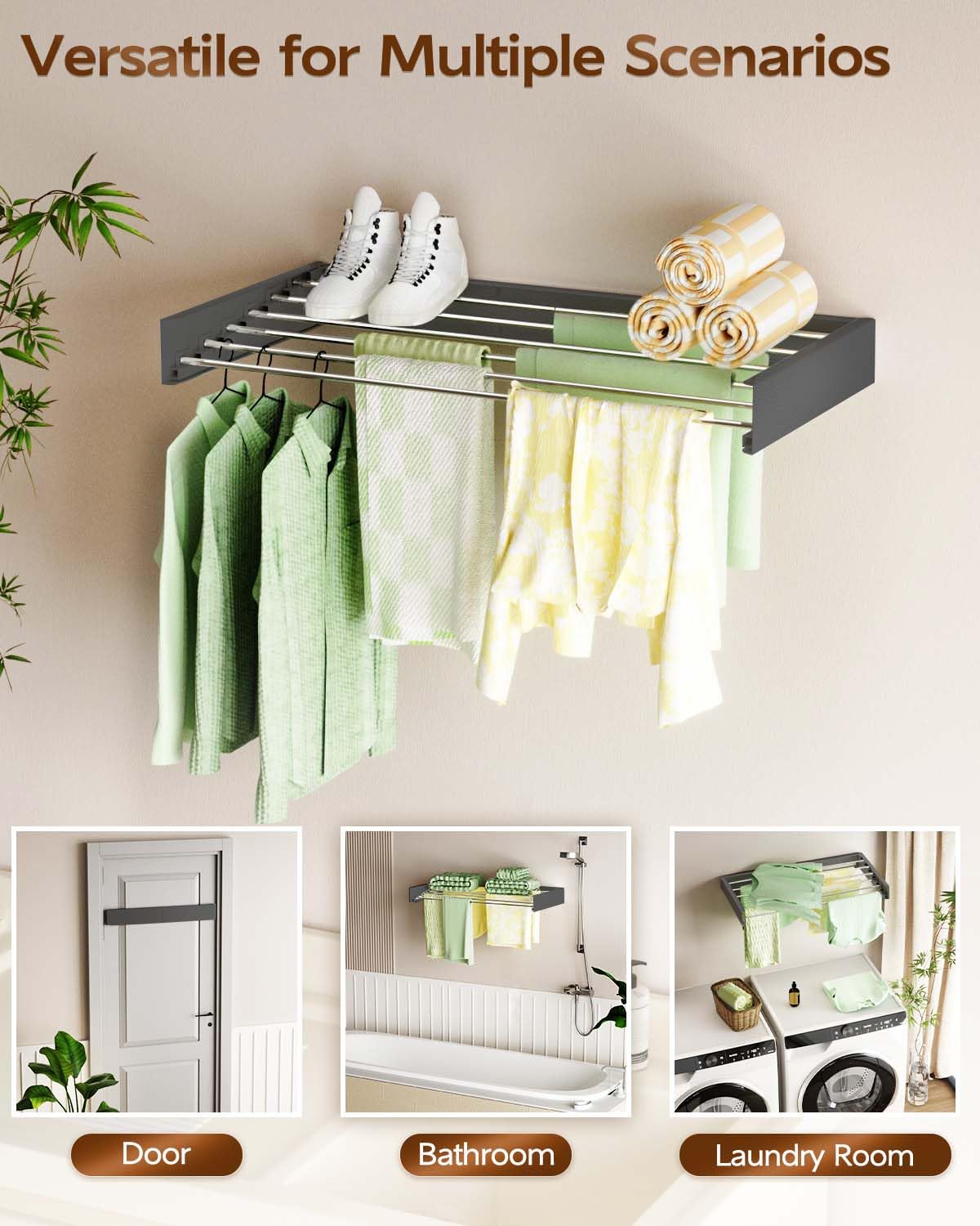 Vikaqi Wall-Mounted Clothes Drying Rack Foldable Stainless Steel 100CM Wide NEW