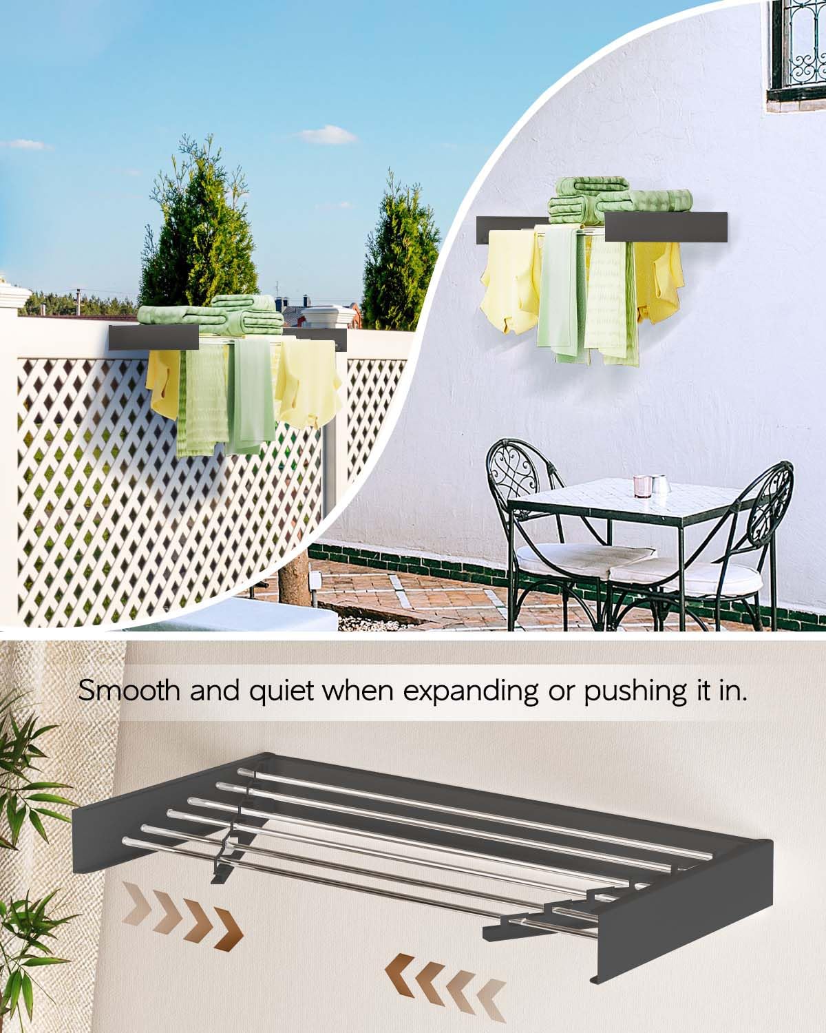 Vikaqi Wall-Mounted Clothes Drying Rack Foldable Stainless Steel 100CM Wide NEW