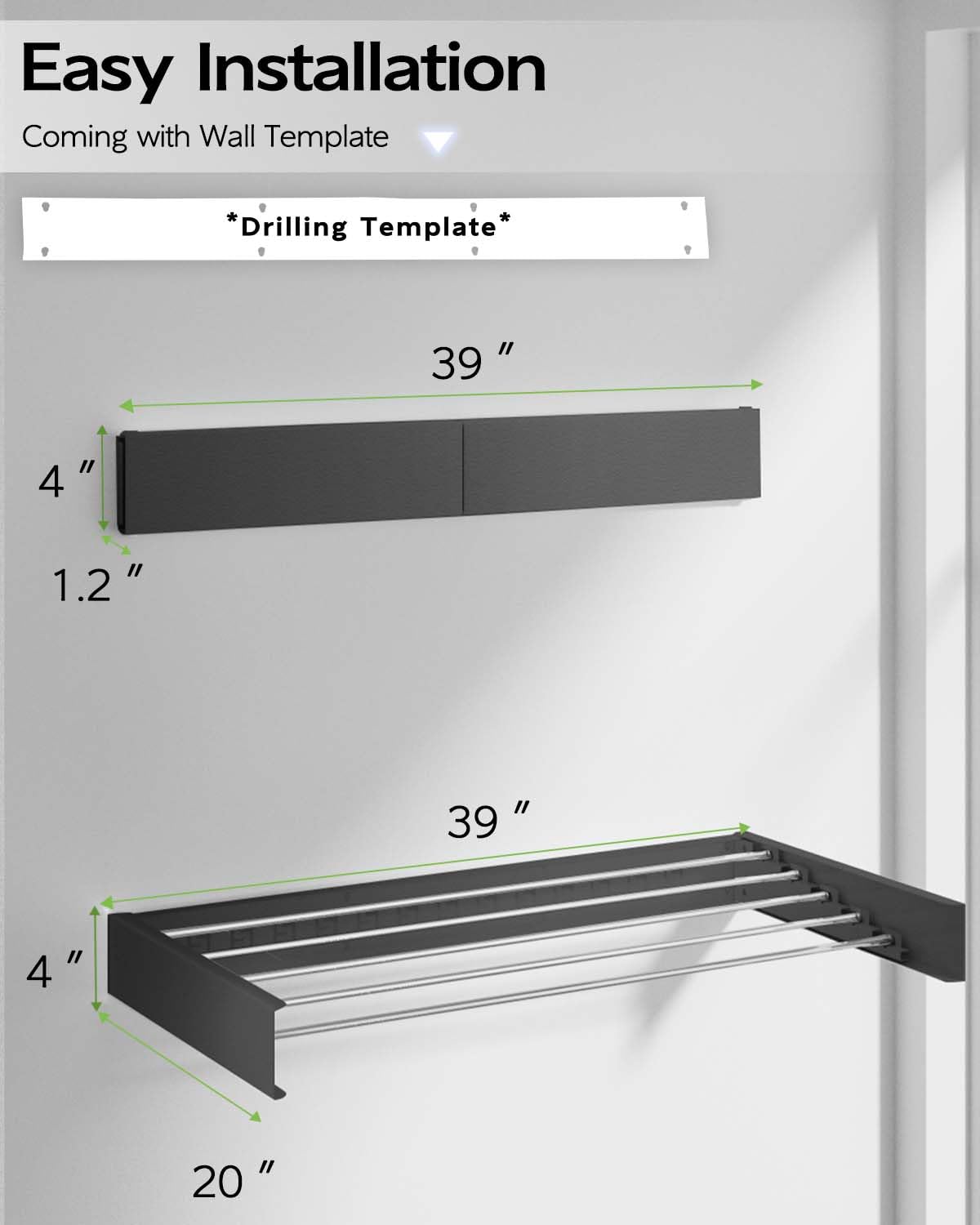 Vikaqi Wall-Mounted Clothes Drying Rack Foldable Stainless Steel 100CM Wide NEW