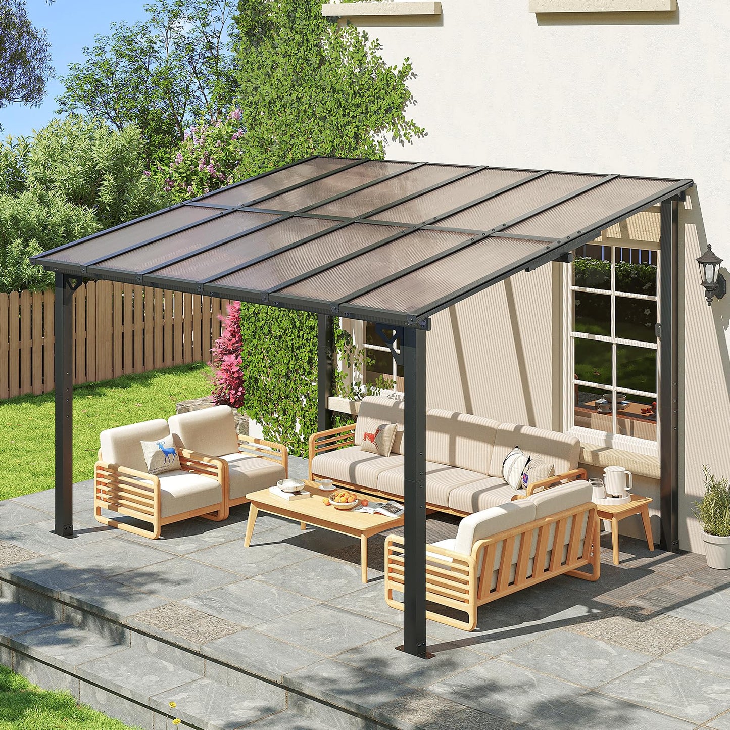 Breezestival 10x12FT Lean-to Gazebo Hardtop Metal Pergola Polycarbonate DEMO