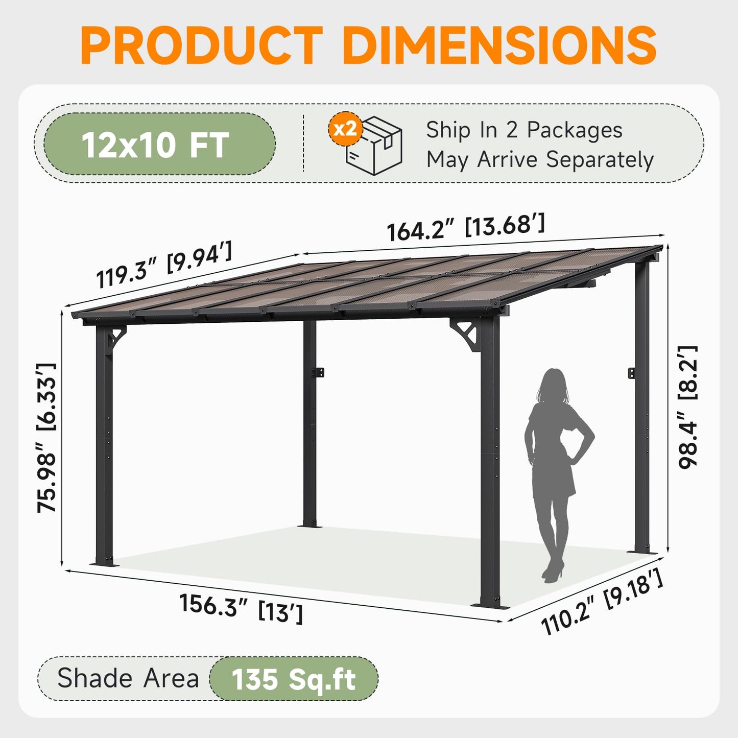 Breezestival 10x12FT Lean-to Gazebo Hardtop Metal Pergola Polycarbonate DEMO
