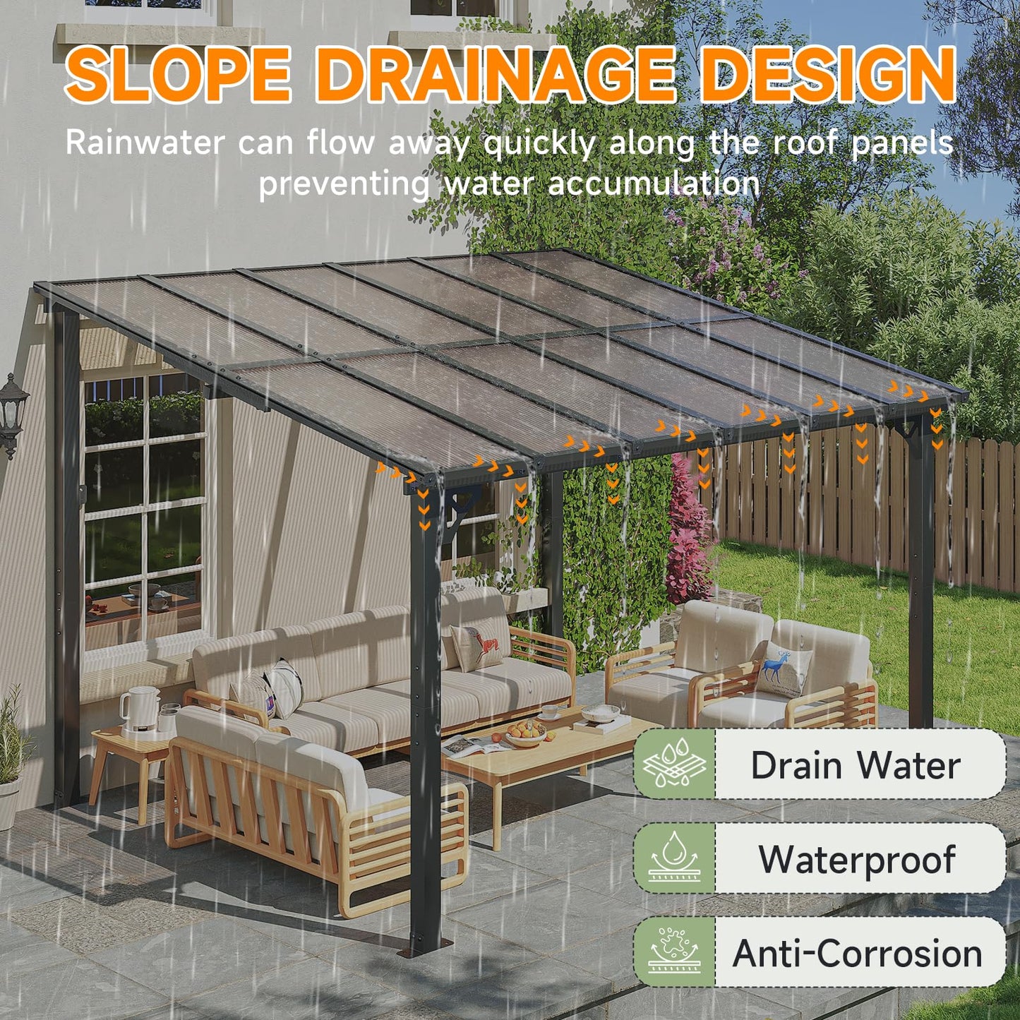 Breezestival 10x12FT Lean-to Gazebo Hardtop Metal Pergola Polycarbonate DEMO
