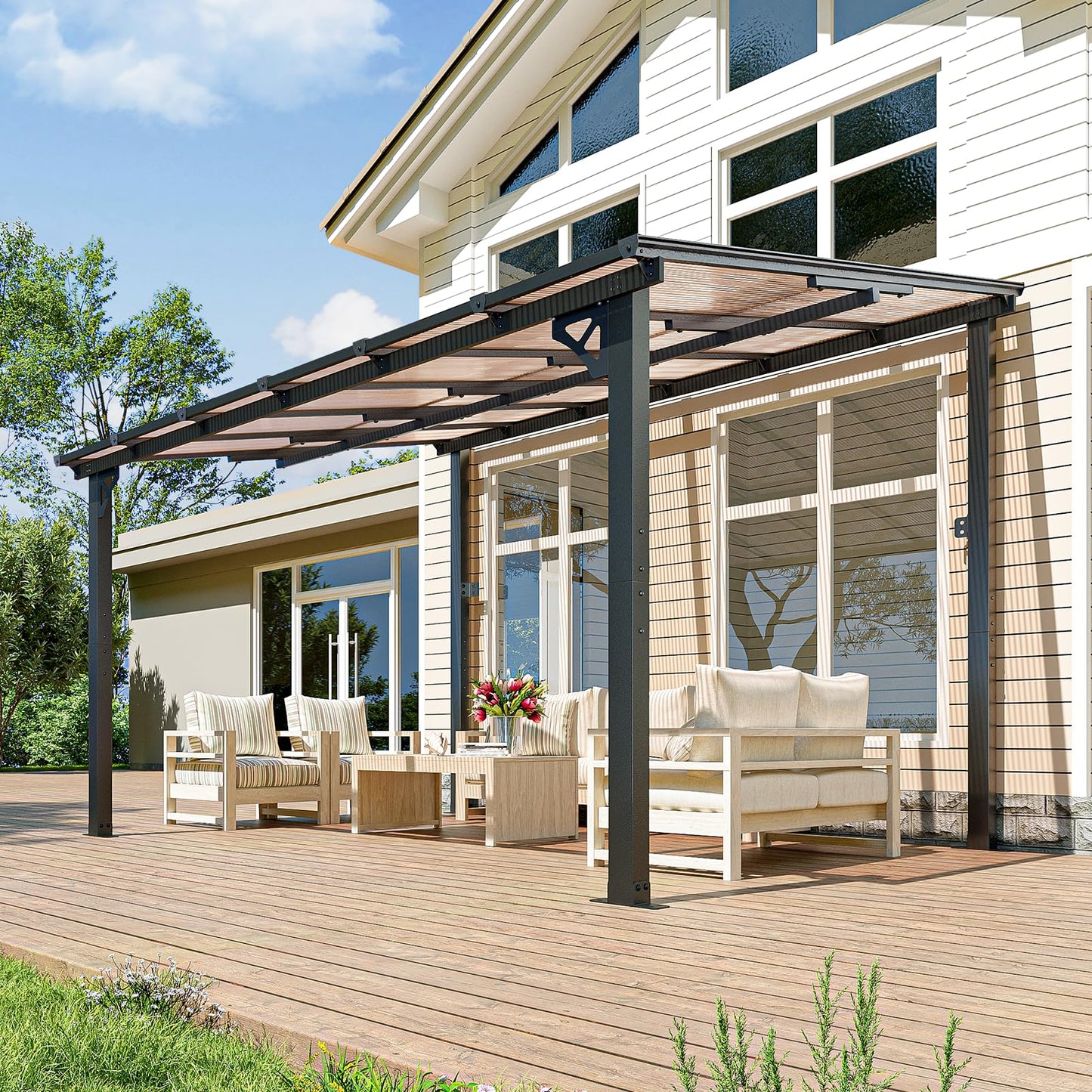 Breezestival 10x12FT Lean-to Gazebo Hardtop Metal Pergola Polycarbonate DEMO