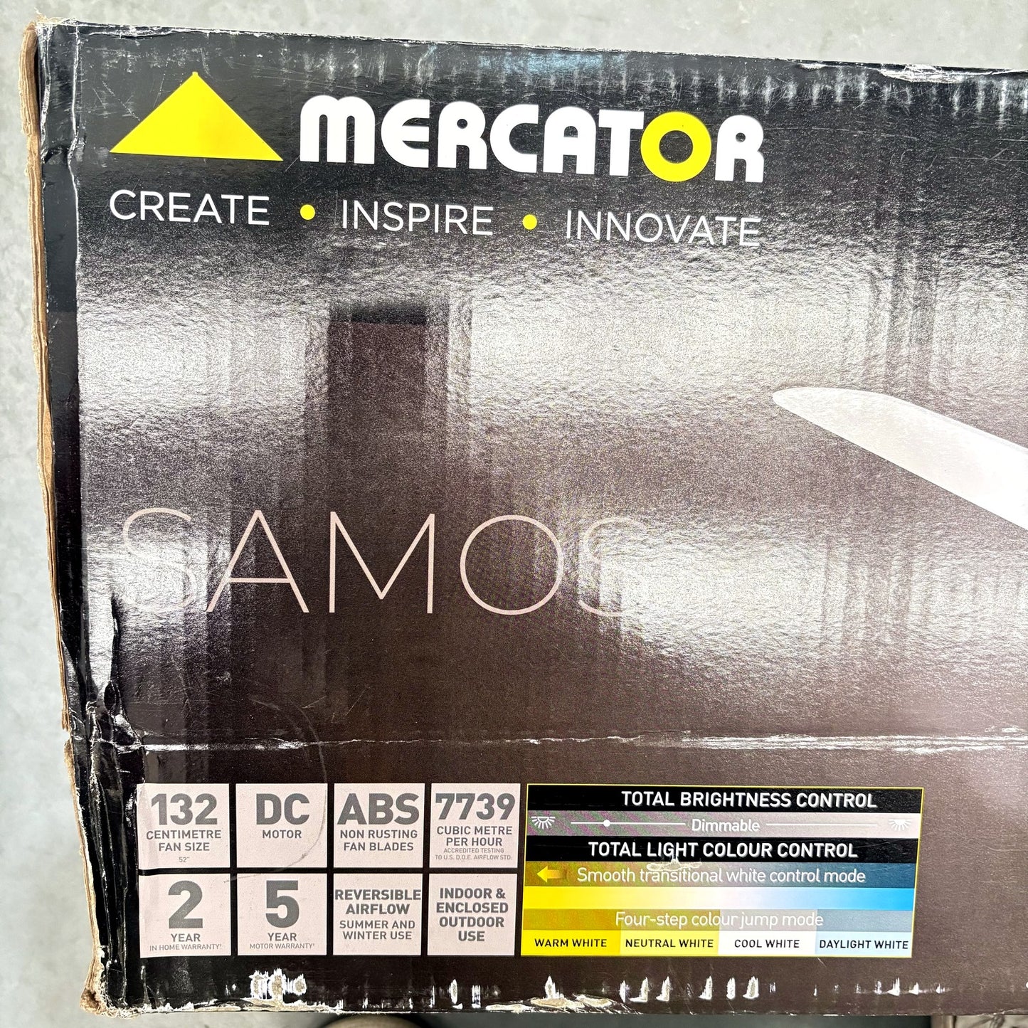 Mercator Samos 132cm DC Motor LED Ceiling Fan with Light, White DEMO