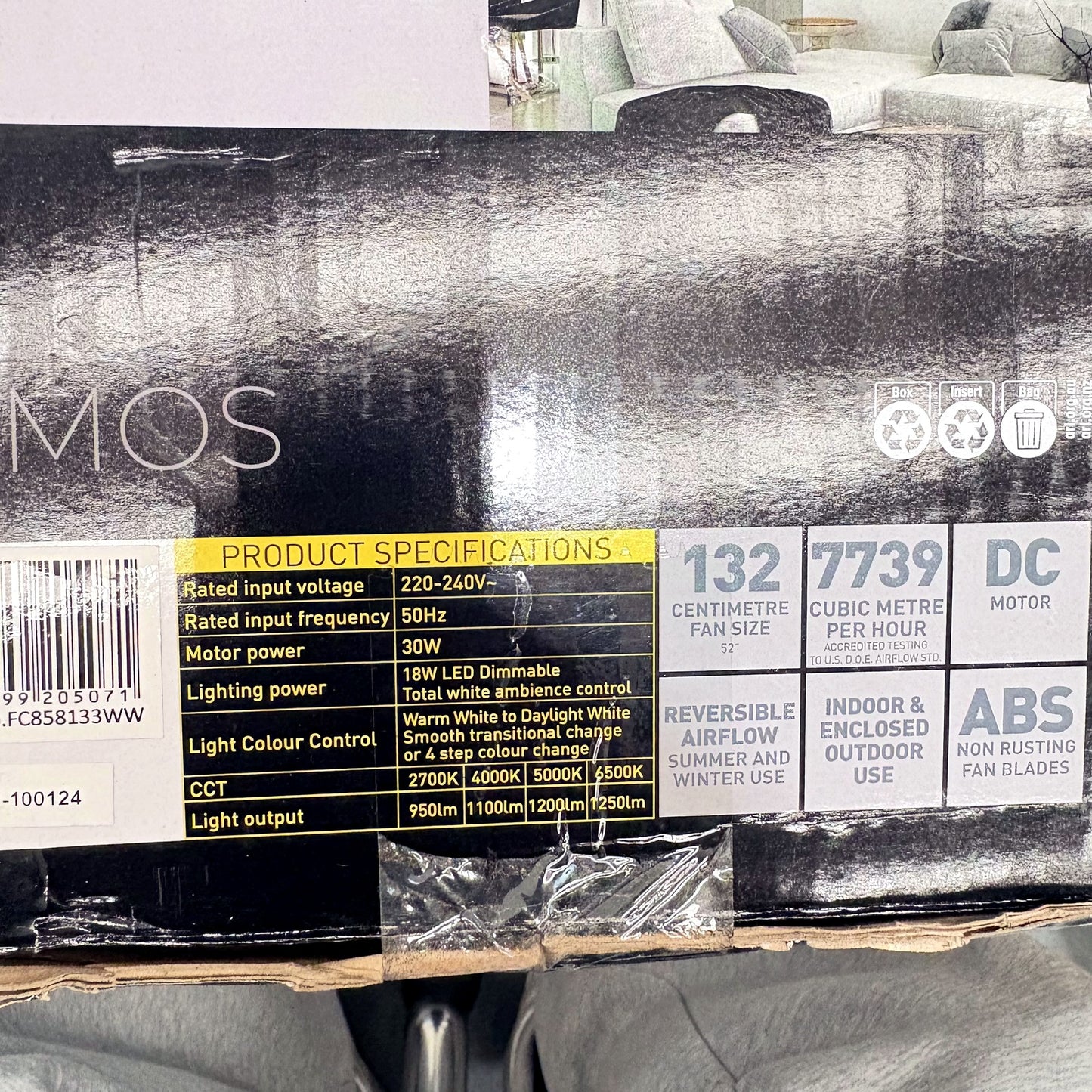 Mercator Samos 132cm DC Motor LED Ceiling Fan with Light, White DEMO
