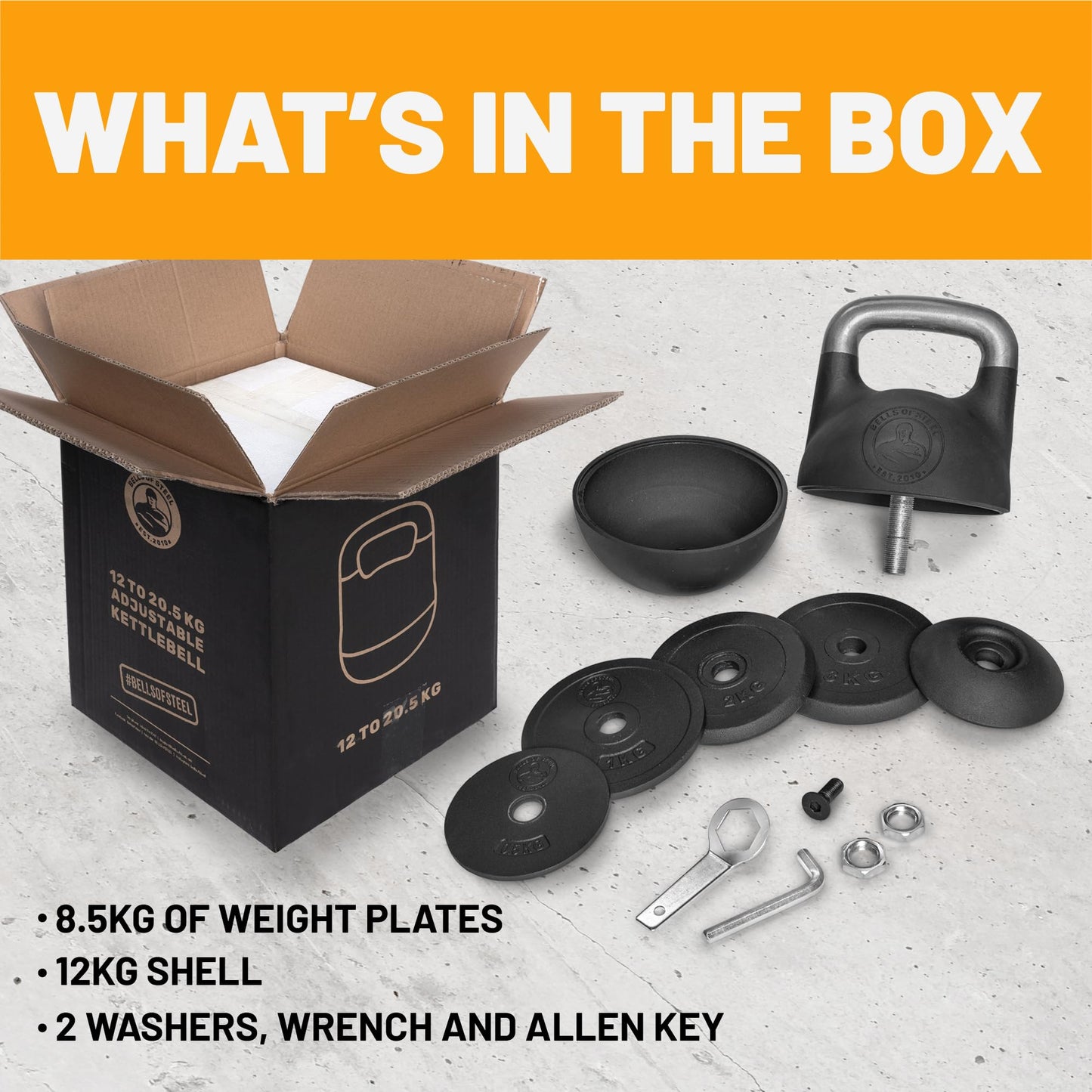 Bells of Kettlebells Steel Adjustable Kettlebell Set 12 to 20.5kg Workout DEMO