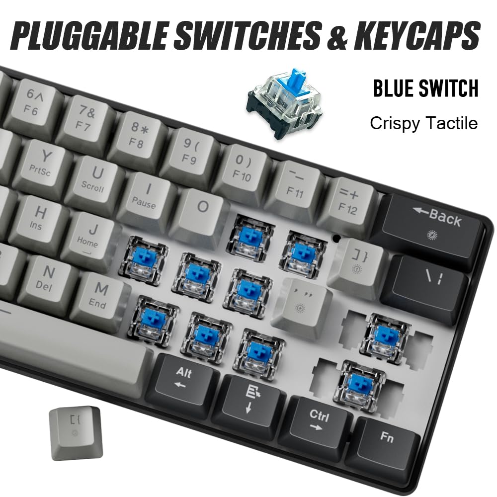 abucow 60% Mechanical Gaming Keyboard, Gray-Black Wired Compact Keyboard DEMO