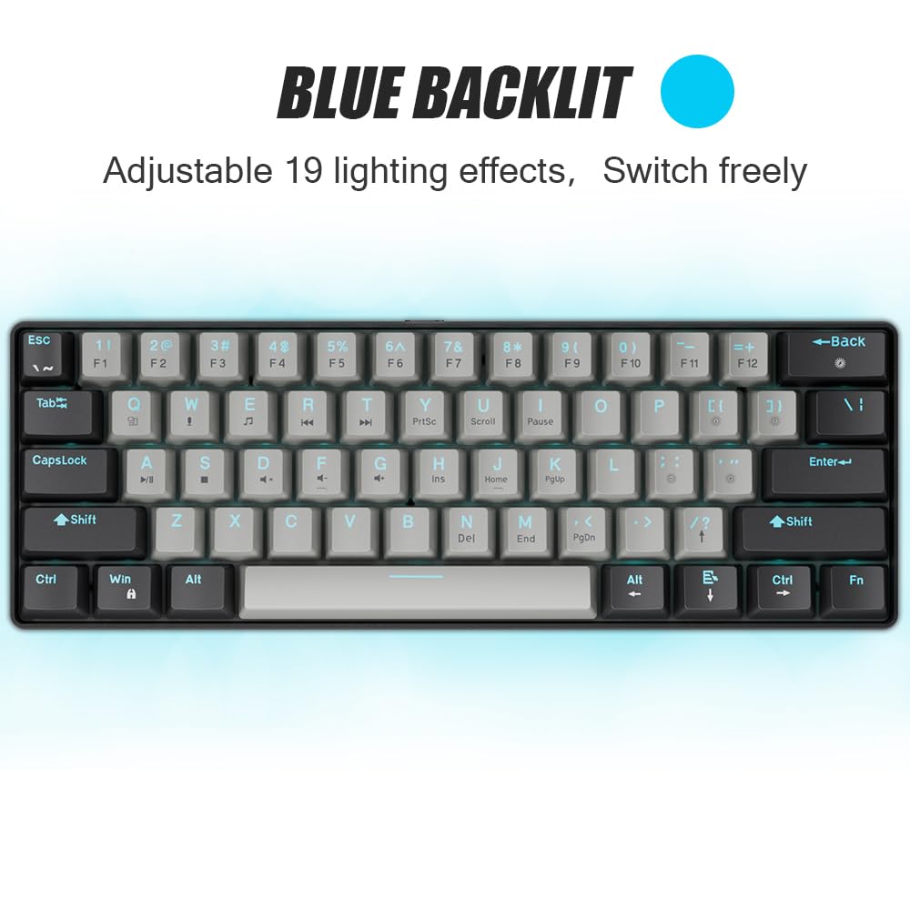 abucow 60% Mechanical Gaming Keyboard, Gray-Black Wired Compact Keyboard DEMO