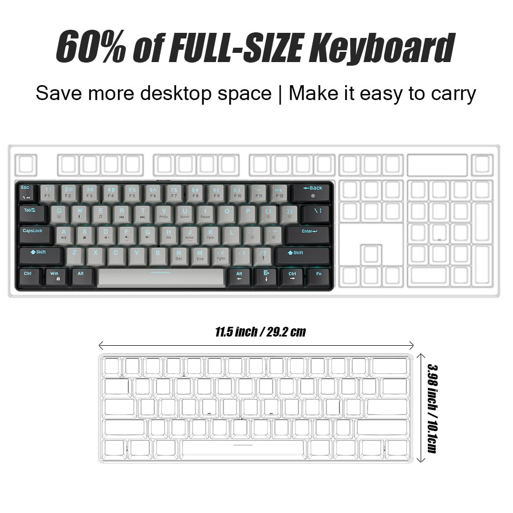 abucow 60% Mechanical Gaming Keyboard, Gray-Black Wired Compact Keyboard DEMO