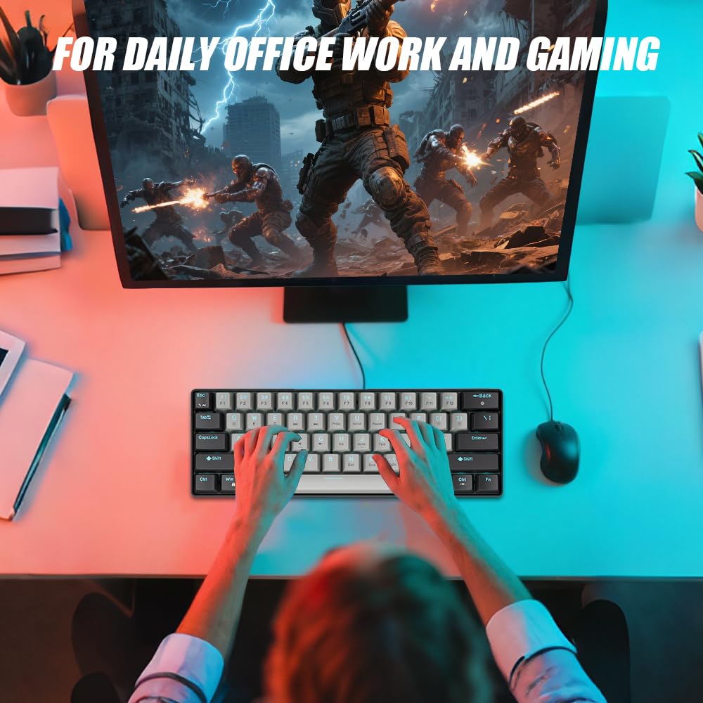 abucow 60% Mechanical Gaming Keyboard, Gray-Black Wired Compact Keyboard DEMO