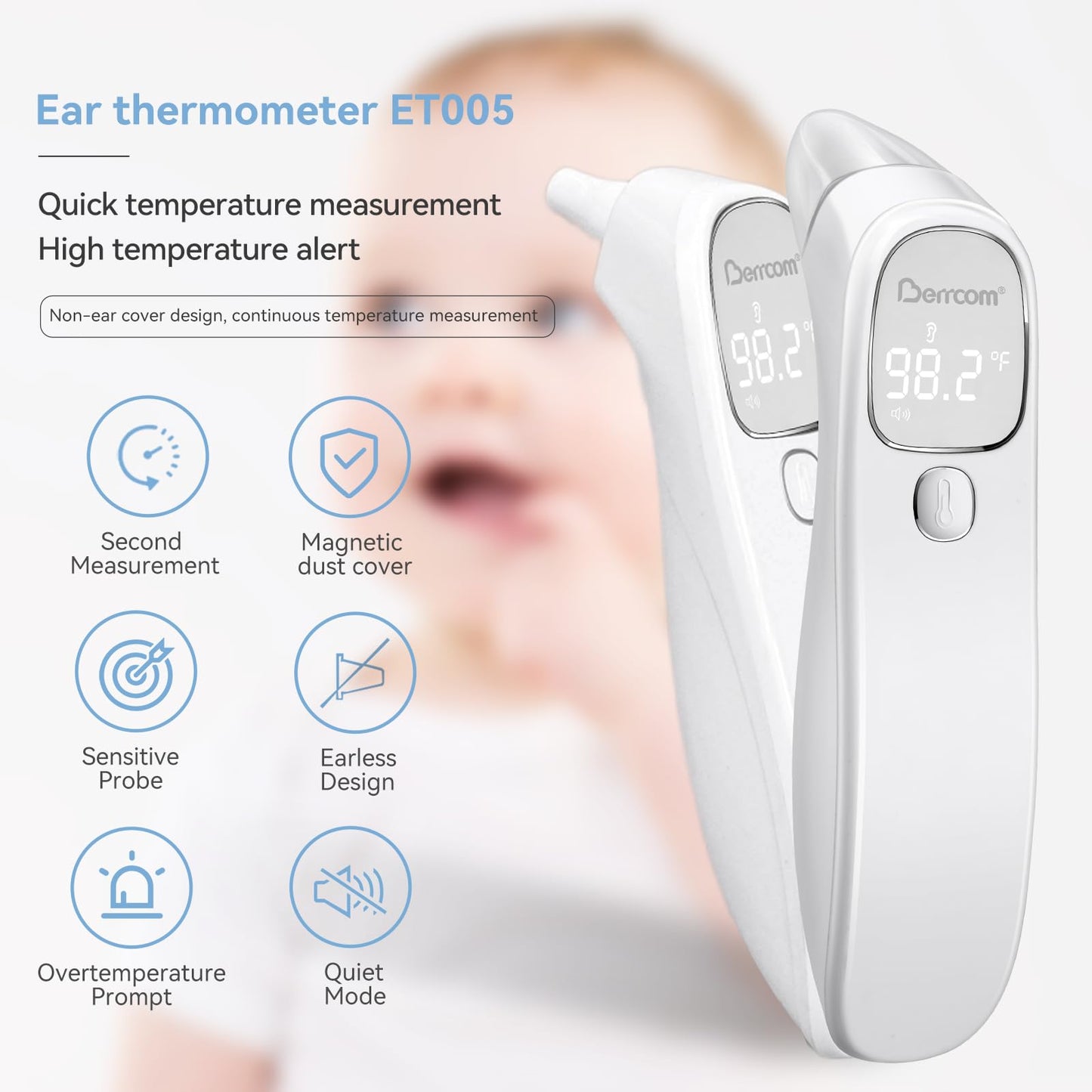 Berrcom Digital Thermometers Thermometer for Forehead and Ear Baby Adult NEW