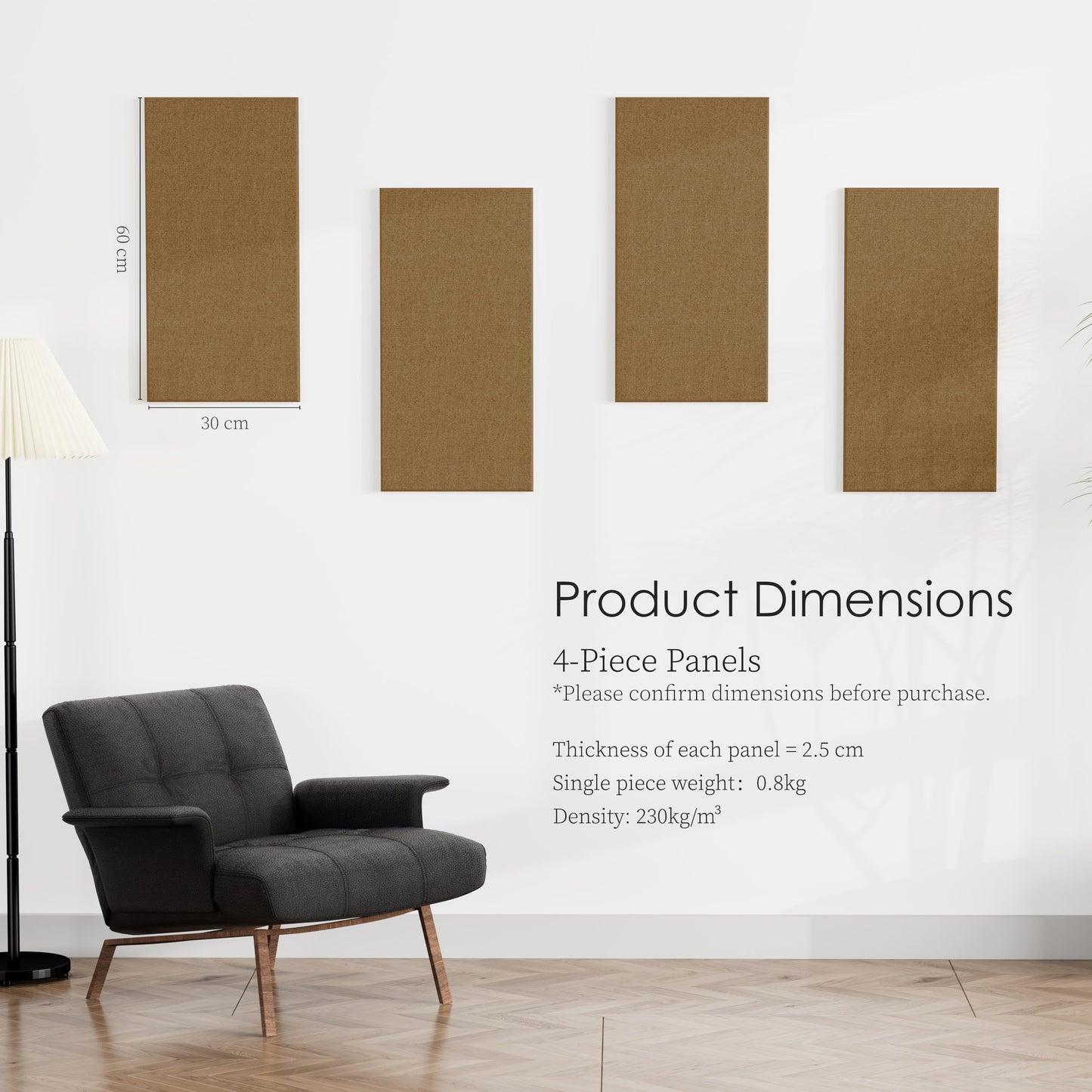 JaneTech Acoustic Panels 60x30x2.5cm Polyester Fiber Sound Absorbing Wall NEW