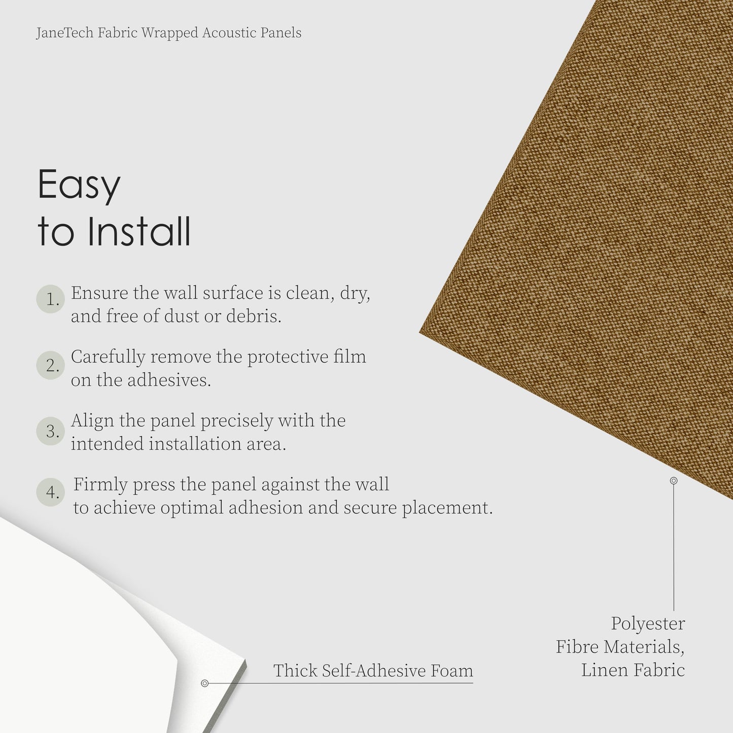 JaneTech Acoustic Panels 60x30x2.5cm Polyester Fiber Sound Absorbing Wall NEW