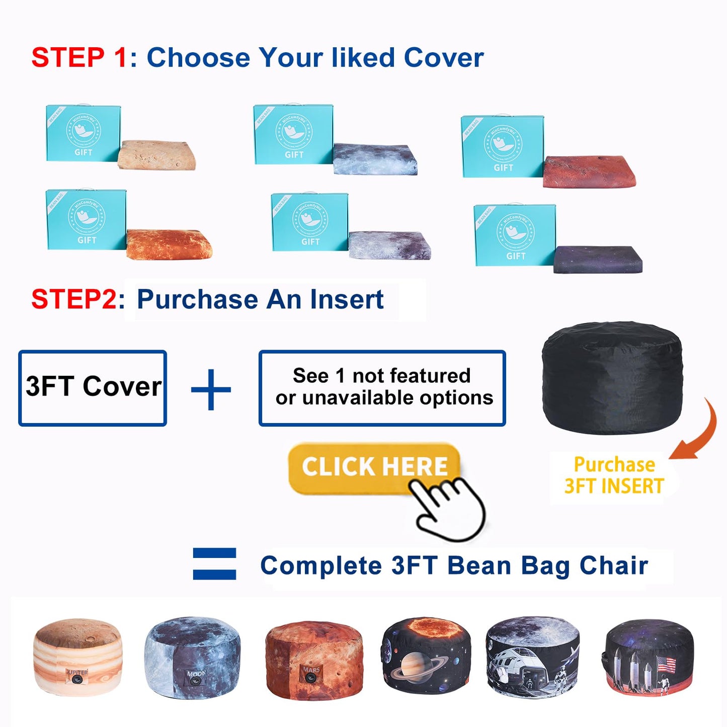 MinComfyWo 3FT Bean Bag Chair Memory Foam Filled Black Insert Stuffed NEW