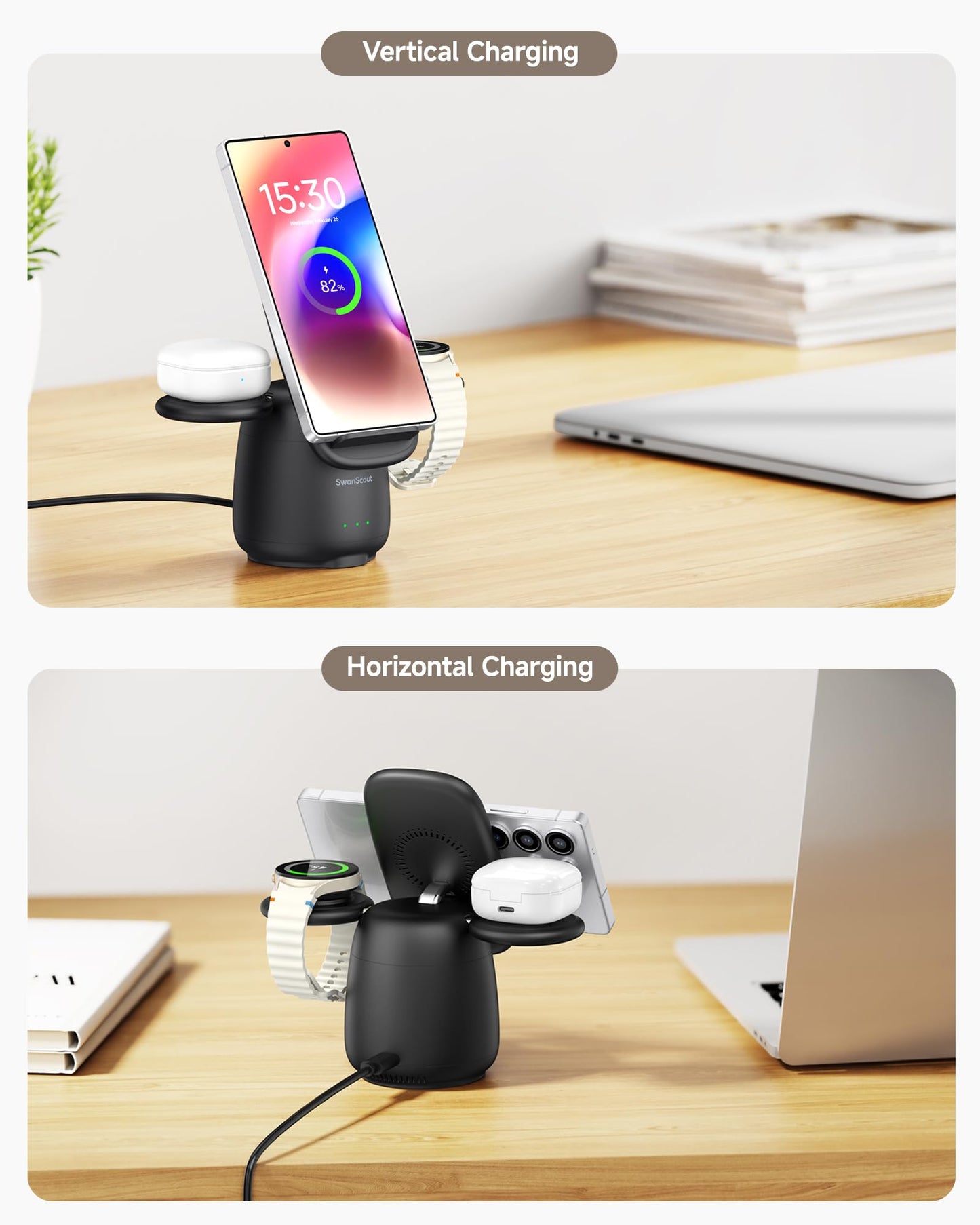 SwanScout 3-in-1 Induction Chargers Wireless Charging Station for Samsung DEMO