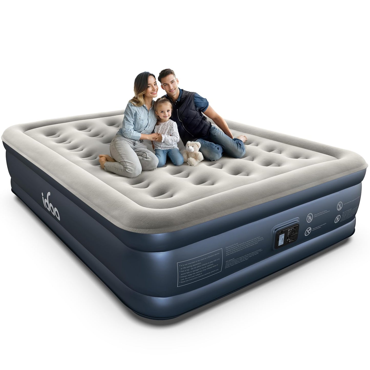 iDOO Queen Size Air Mattress with Built-in Pump Inflates in 3 Minutes Grey DEMO