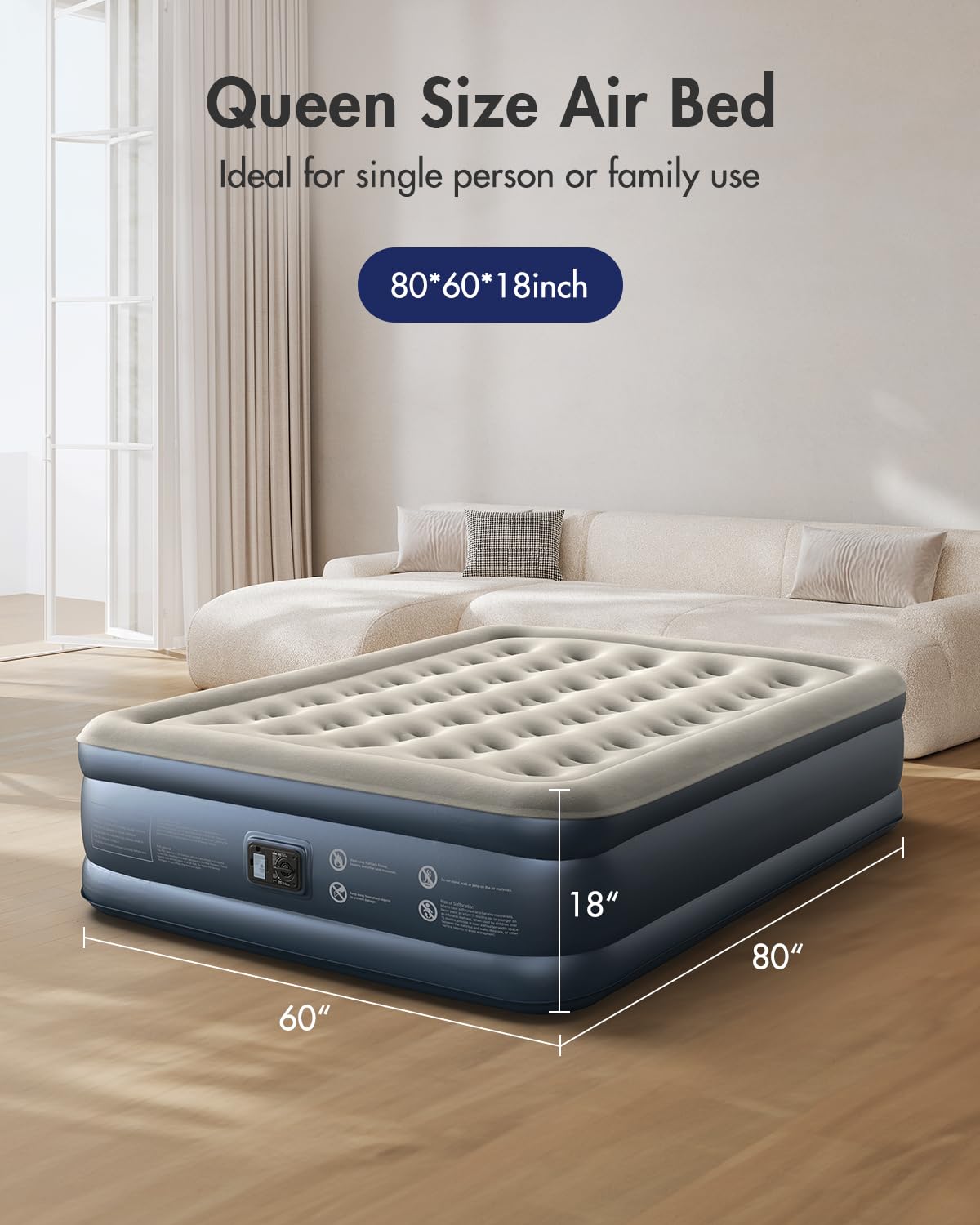 iDOO Queen Size Air Mattress with Built-in Pump Inflates in 3 Minutes Grey DEMO