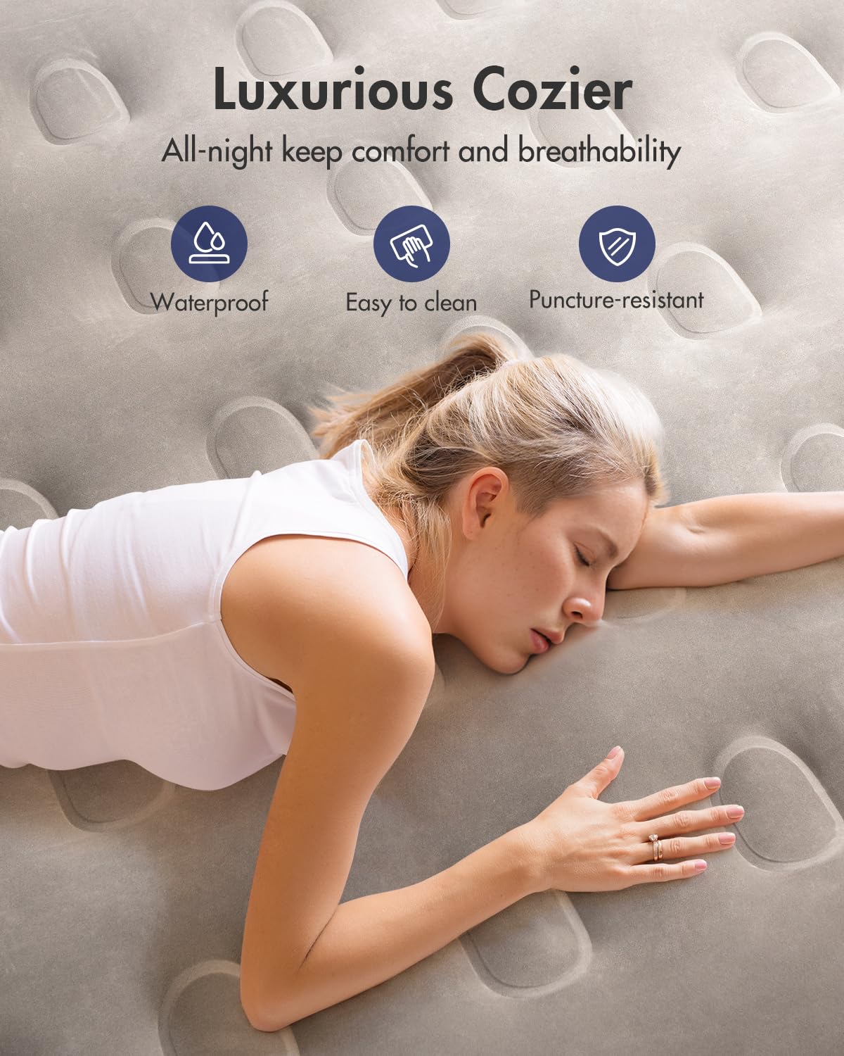 iDOO Queen Size Air Mattress with Built-in Pump Inflates in 3 Minutes Grey DEMO