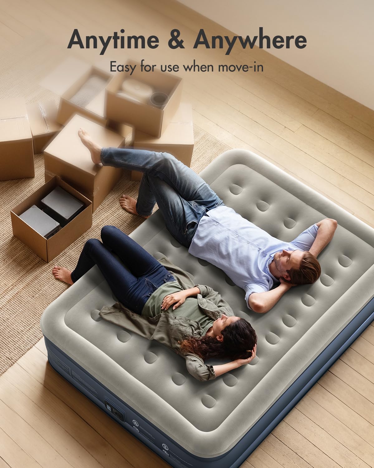 iDOO Queen Size Air Mattress with Built-in Pump Inflates in 3 Minutes Grey DEMO