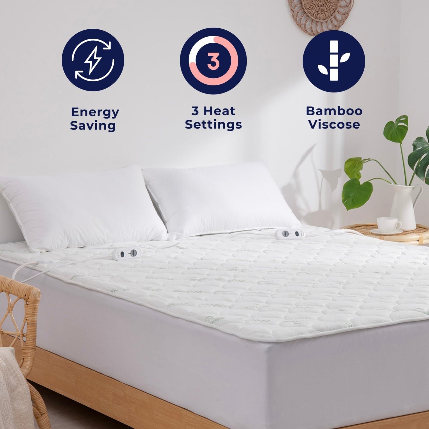 Dreamaker Bamboo Quilted Electric Blanket Queen Size 240GSM Soft White DEMO