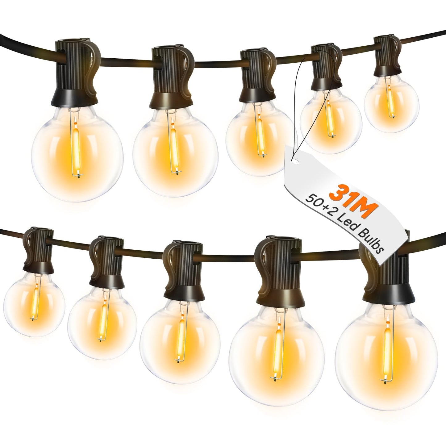 Roshin 31M 50+2 Bulb Waterproof G40 Fairy Lights Warm Light Indoor-Outdoor DEMO