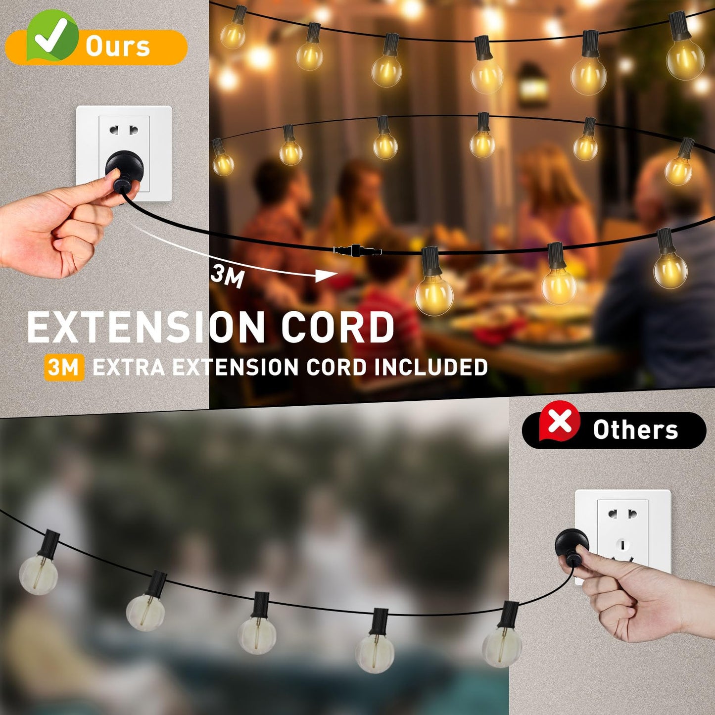 Roshin 31M 50+2 Bulb Waterproof G40 Fairy Lights Warm Light Indoor-Outdoor DEMO