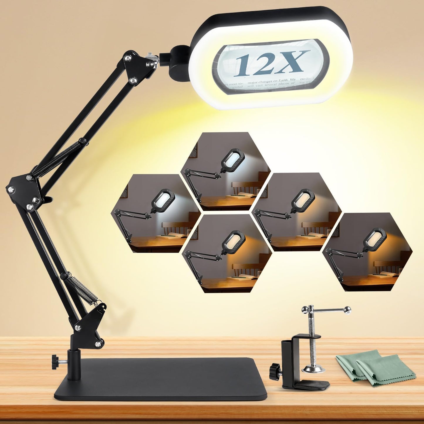 UVII 12X Square Magnifying Glass with 144 LED Lights and Adjustable Stand DEMO