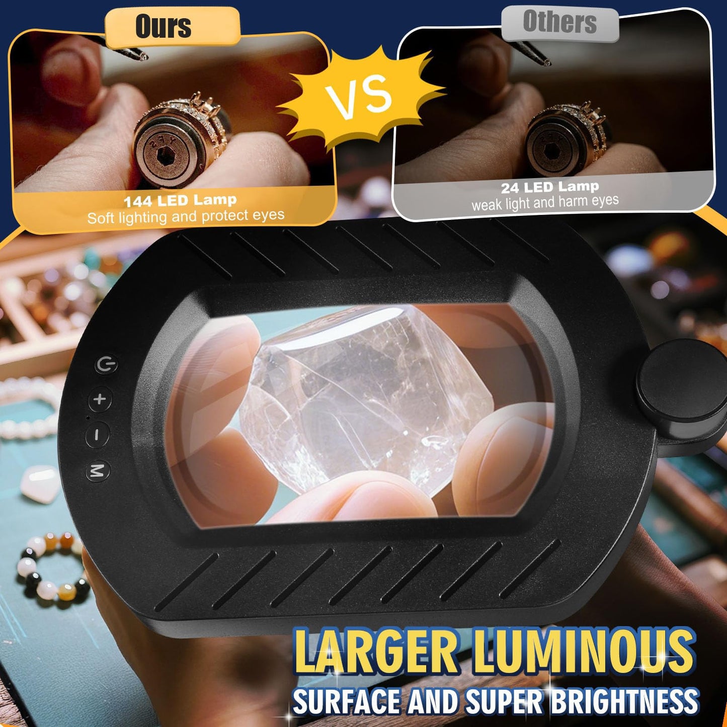 UVII 12X Square Magnifying Glass with 144 LED Lights and Adjustable Stand DEMO