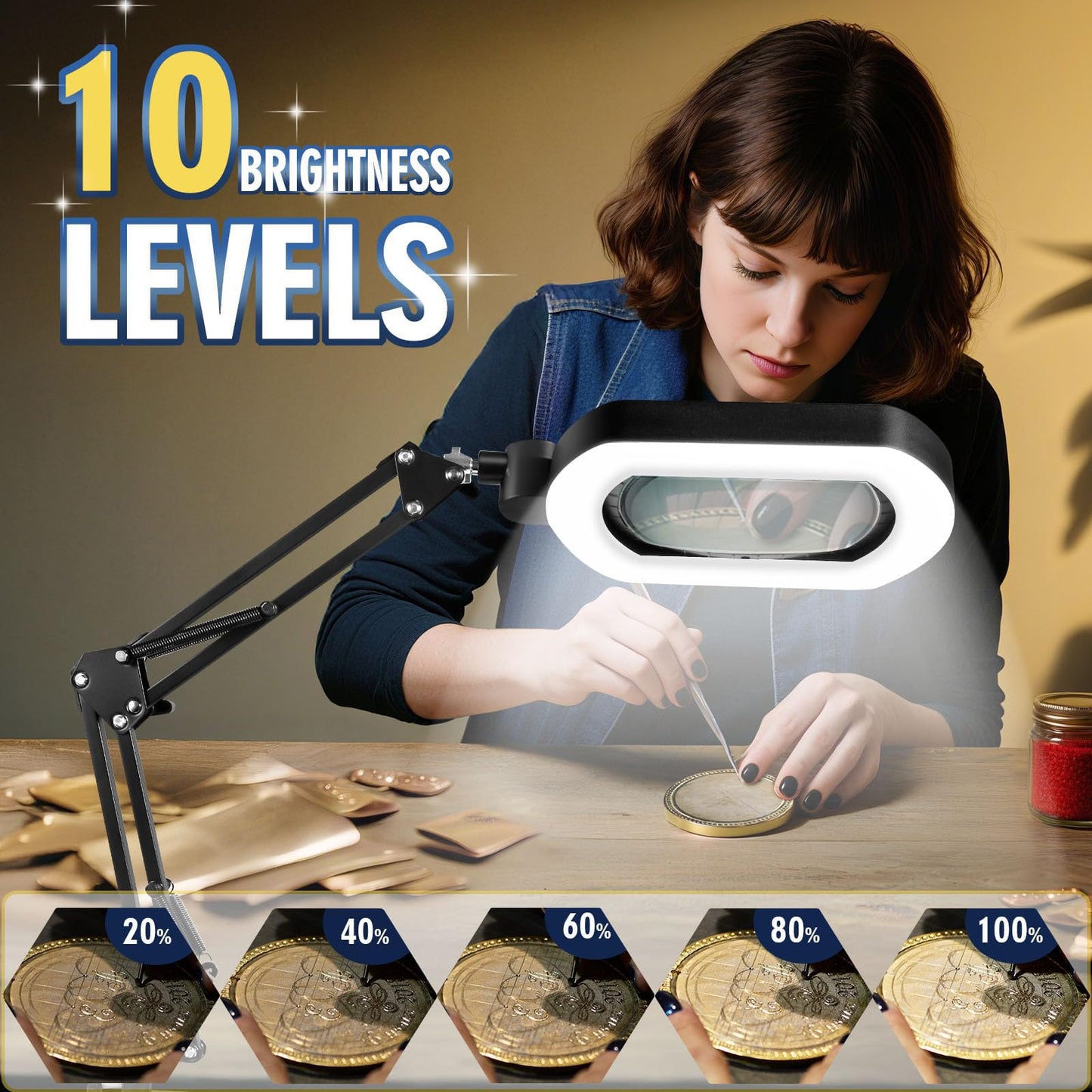 UVII 12X Square Magnifying Glass with 144 LED Lights and Adjustable Stand DEMO
