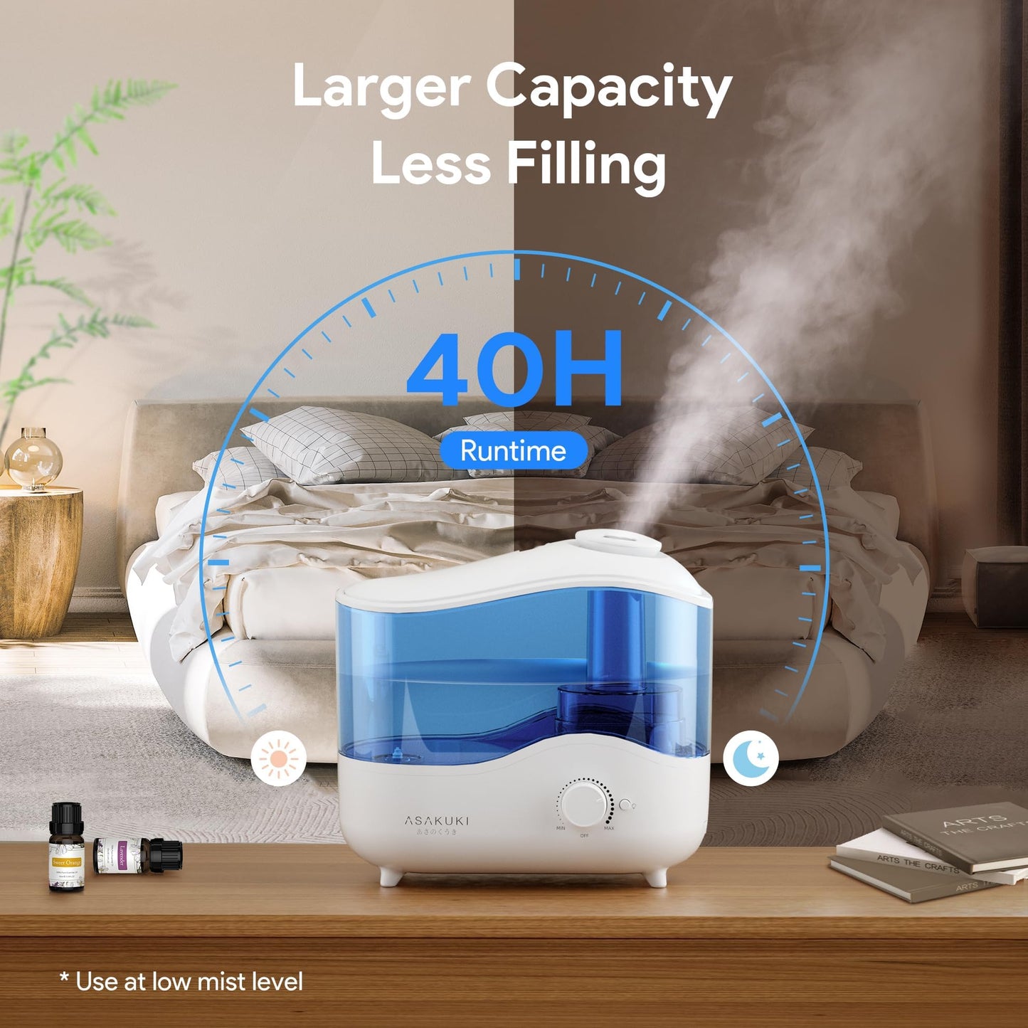 ASAKUKI 4L Top Fill Cool Mist Humidifier for Bedroom, Baby Room, BPA-Free, DEMO