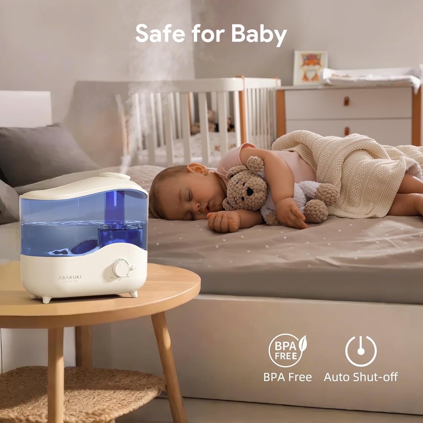 ASAKUKI 4L Top Fill Cool Mist Humidifier for Bedroom, Baby Room, BPA-Free, DEMO