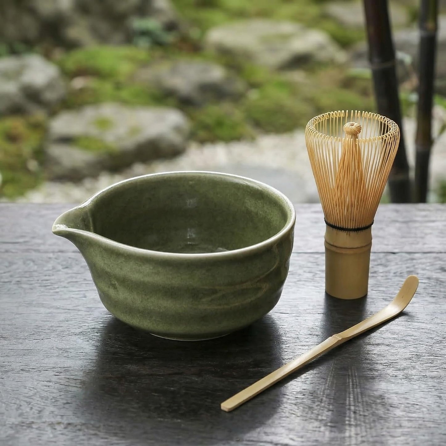 Anvgok Bamboo Matcha Whisk Set with Bowl, Green, Medium Size, Eco-Friendly NEW