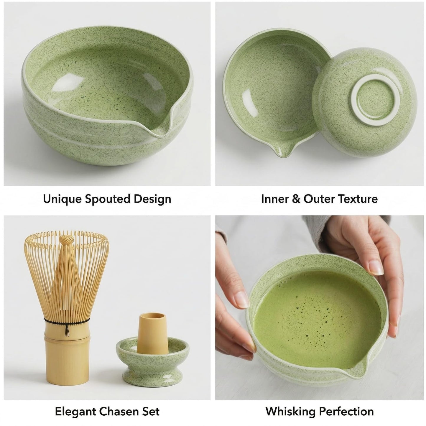 Anvgok Bamboo Matcha Whisk Set with Bowl, Green, Medium Size, Eco-Friendly NEW