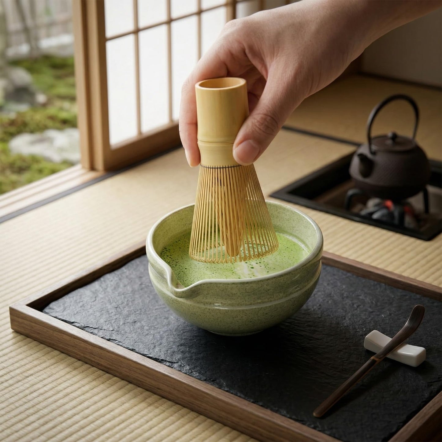 Anvgok Bamboo Matcha Whisk Set with Bowl, Green, Medium Size, Eco-Friendly NEW