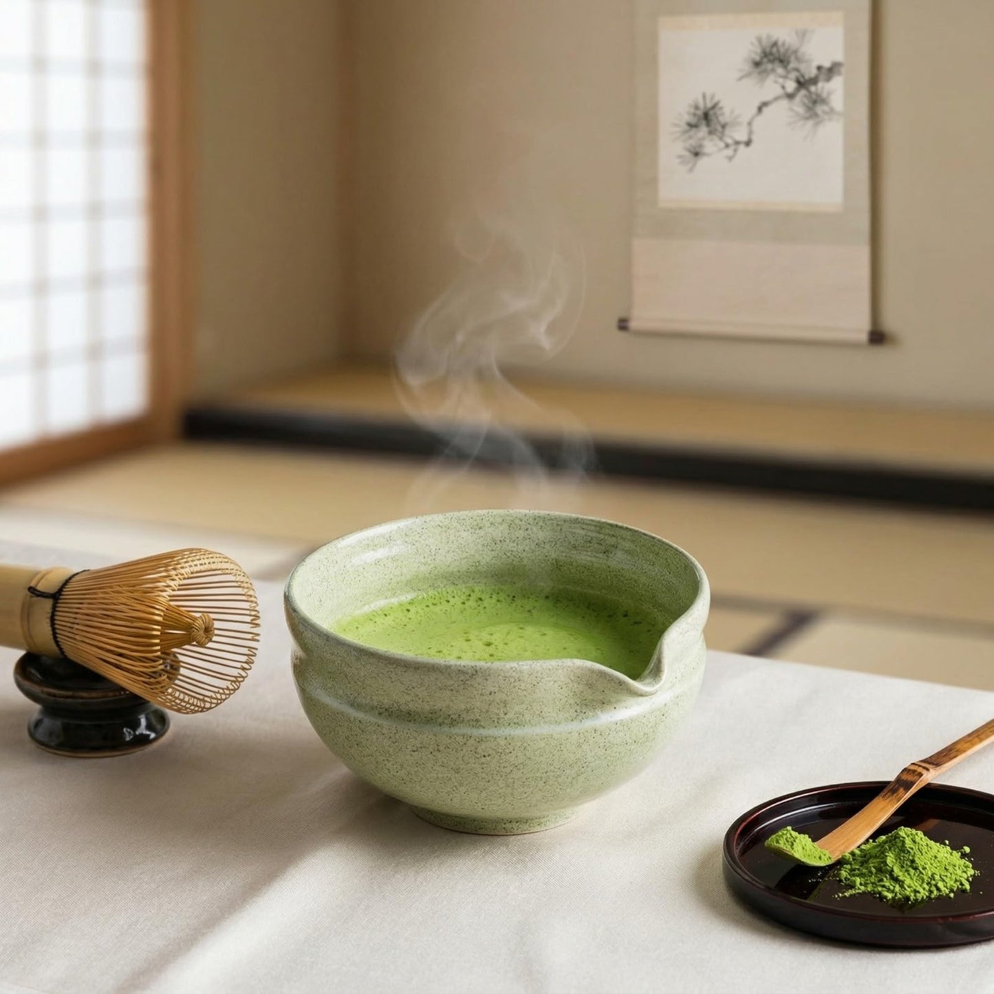 Anvgok Bamboo Matcha Whisk Set with Bowl, Green, Medium Size, Eco-Friendly NEW