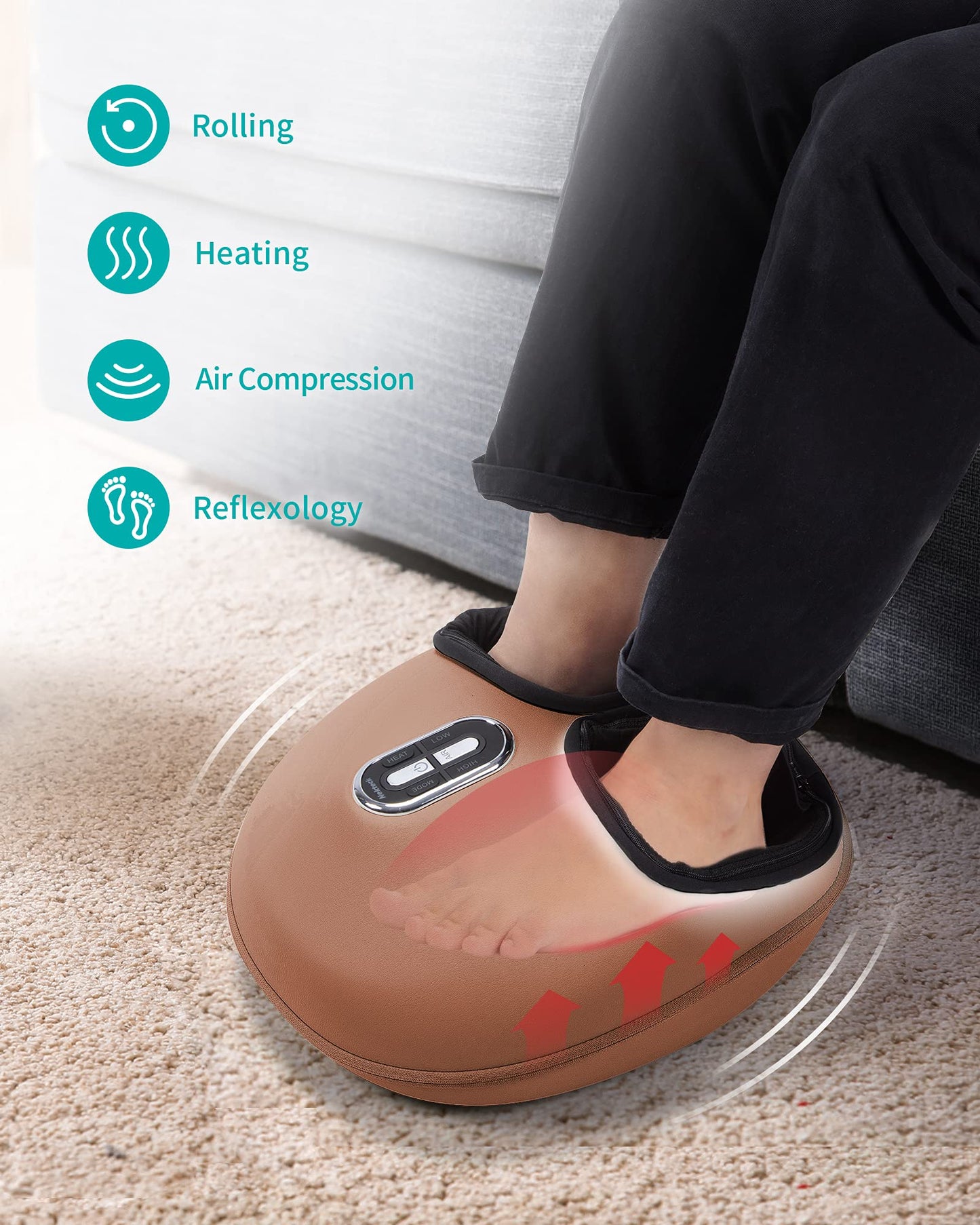 Nekteck Shiatsu Foot Massager with Heat, Electric Compression, Brown DEMO