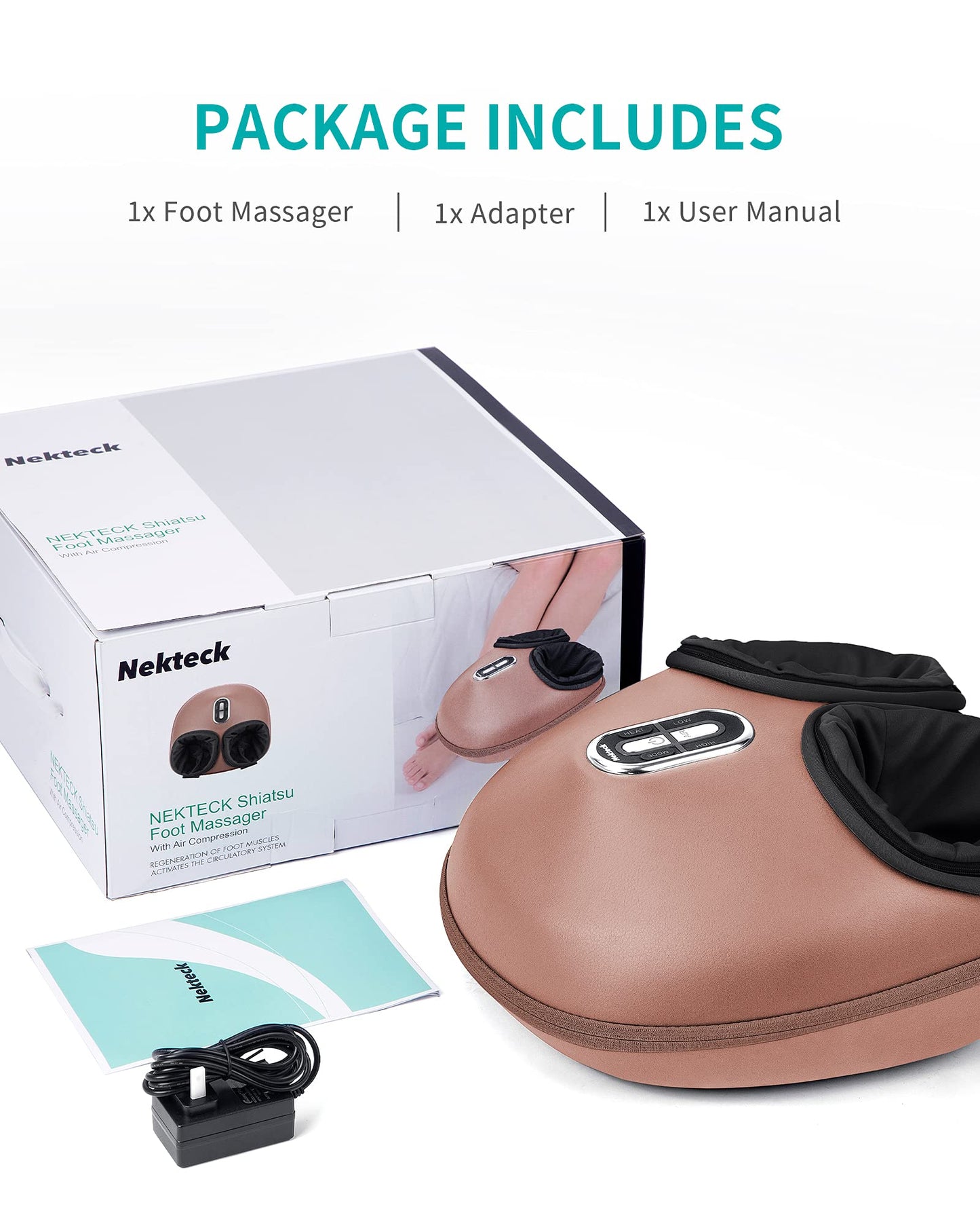 Nekteck Shiatsu Foot Massager with Heat, Electric Compression, Brown DEMO