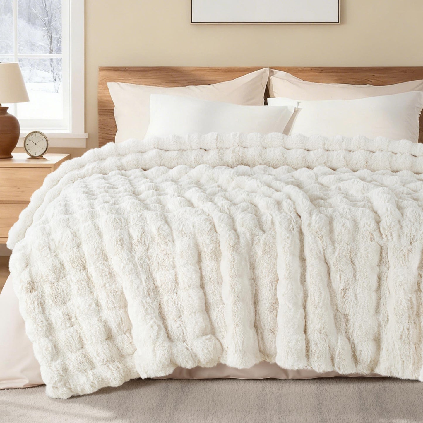 Exclusivo Mezcla Throws Luxury Faux Fur Sherpa Throw Blanket White 230x230cm NEW