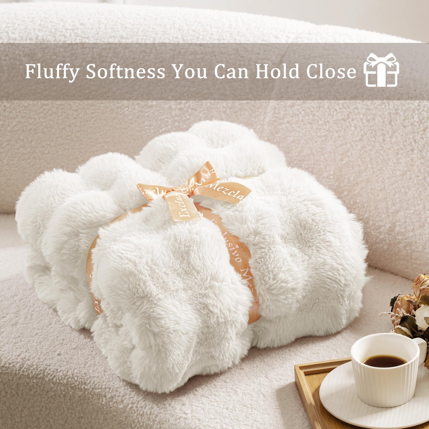 Exclusivo Mezcla Throws Luxury Faux Fur Sherpa Throw Blanket White 230x230cm NEW