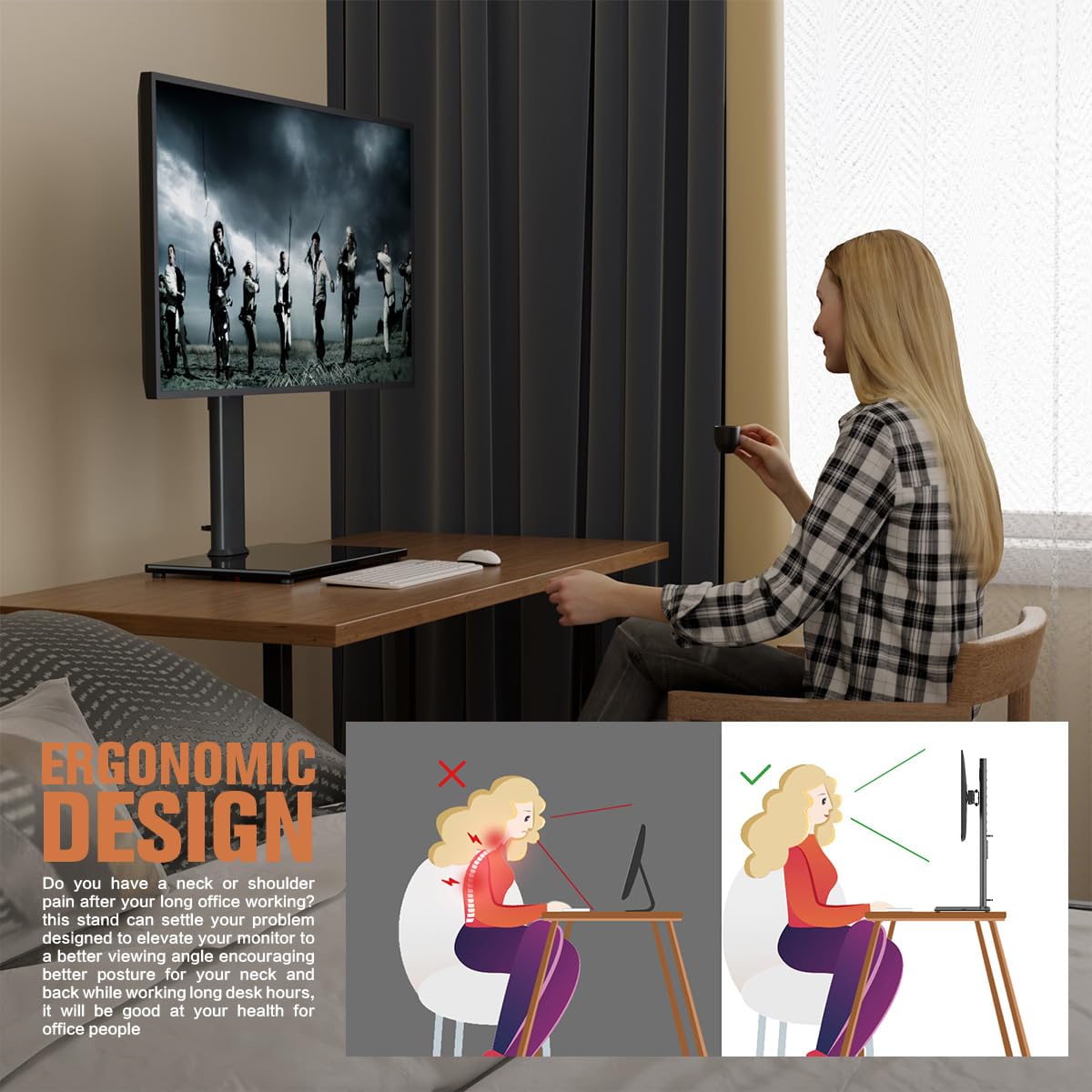 Hemudu Curved Monitor Arm Mount for 27-43 Inch Screens, Black DEMO