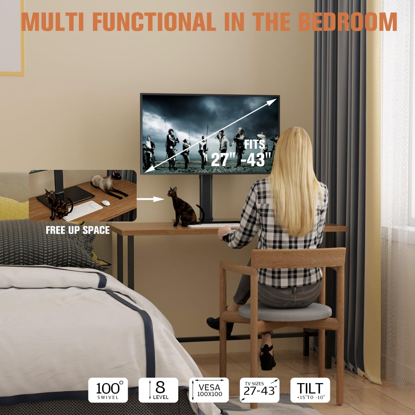 Hemudu Curved Monitor Arm Mount for 27-43 Inch Screens, Black DEMO